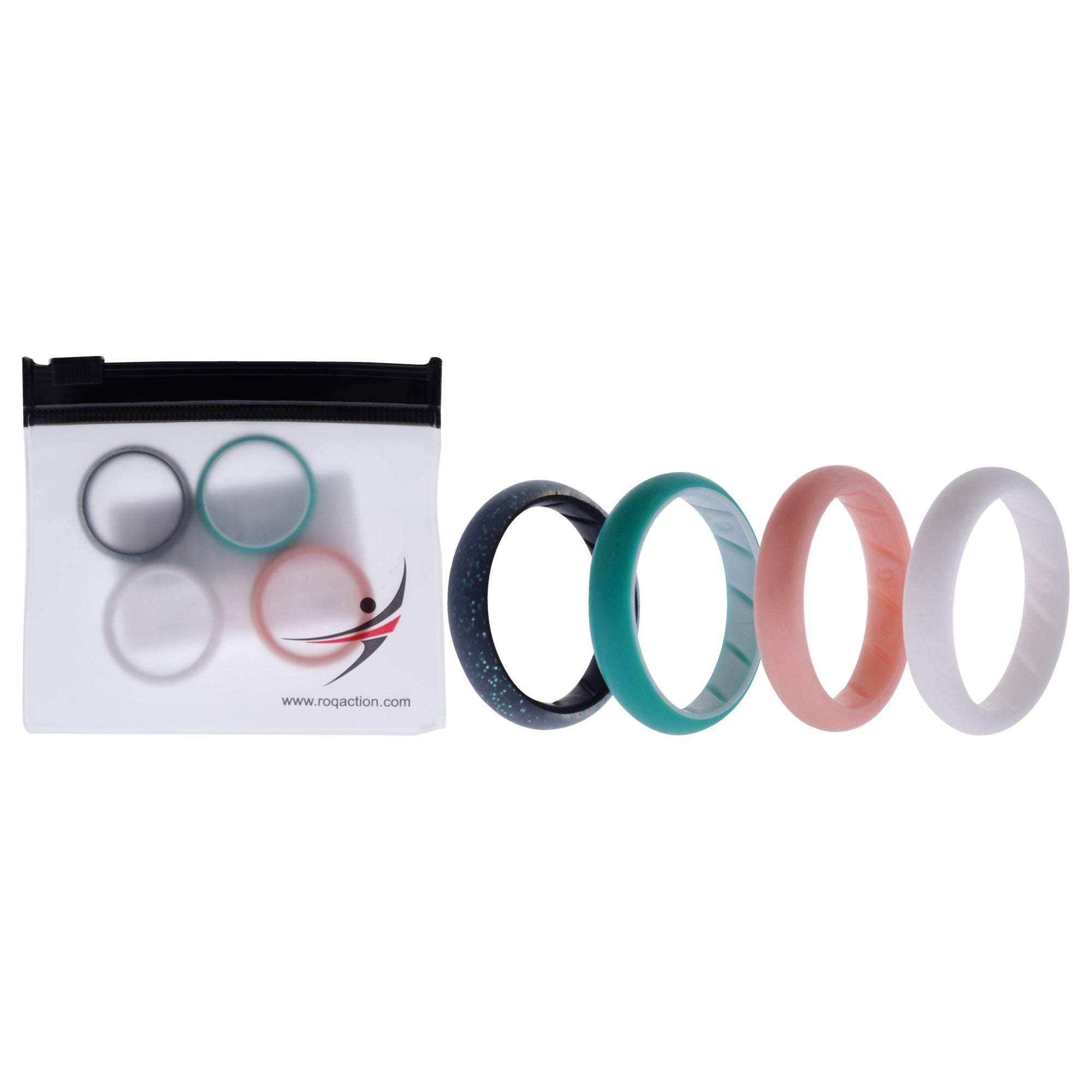 Silicone Wedding BR Solid Ring Set - Turquoise-Rose by ROQ for Women - 4 x 9 mm Ring