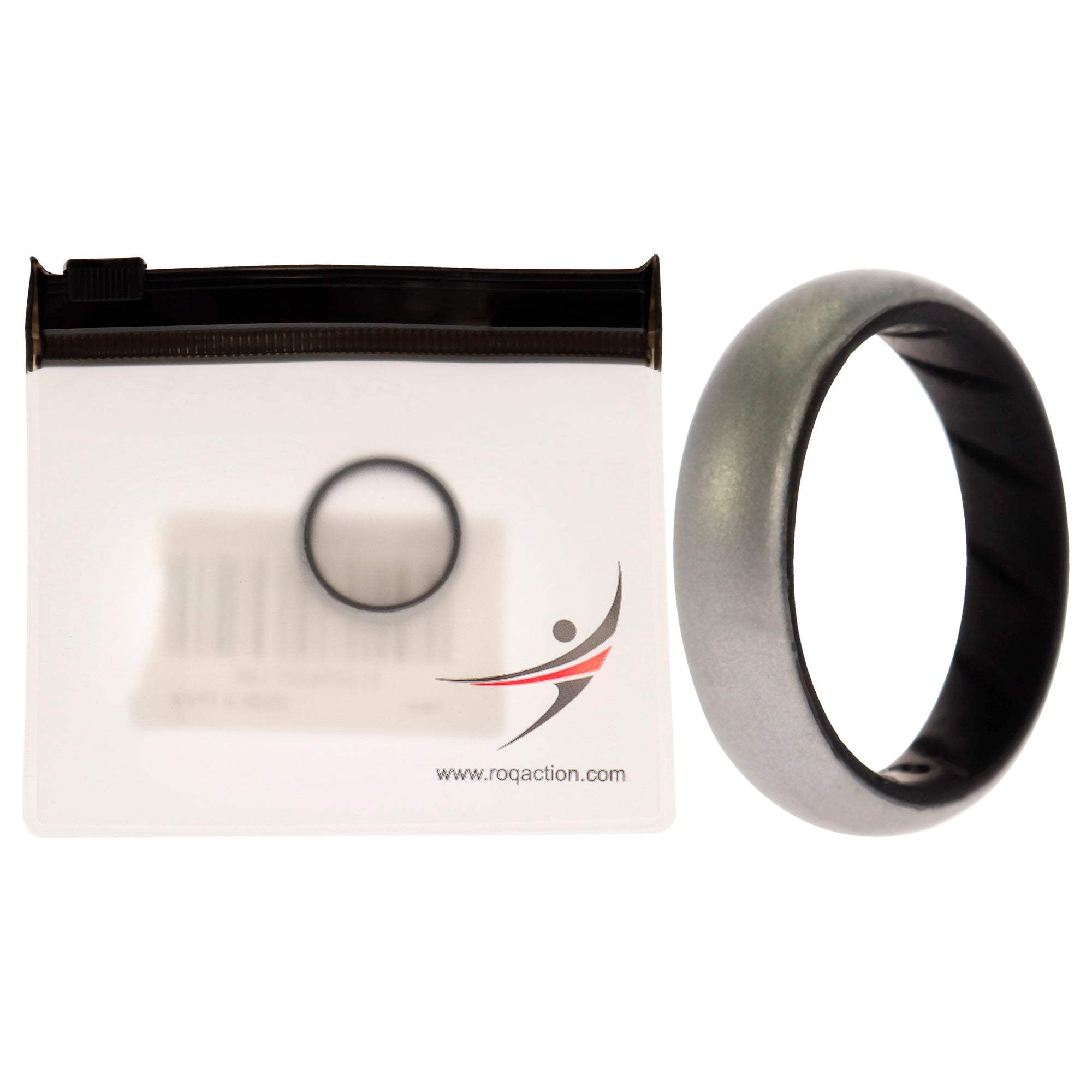 Silicone Wedding BR Solid Ring - Black-Silver by ROQ for Women - 8 mm Ring
