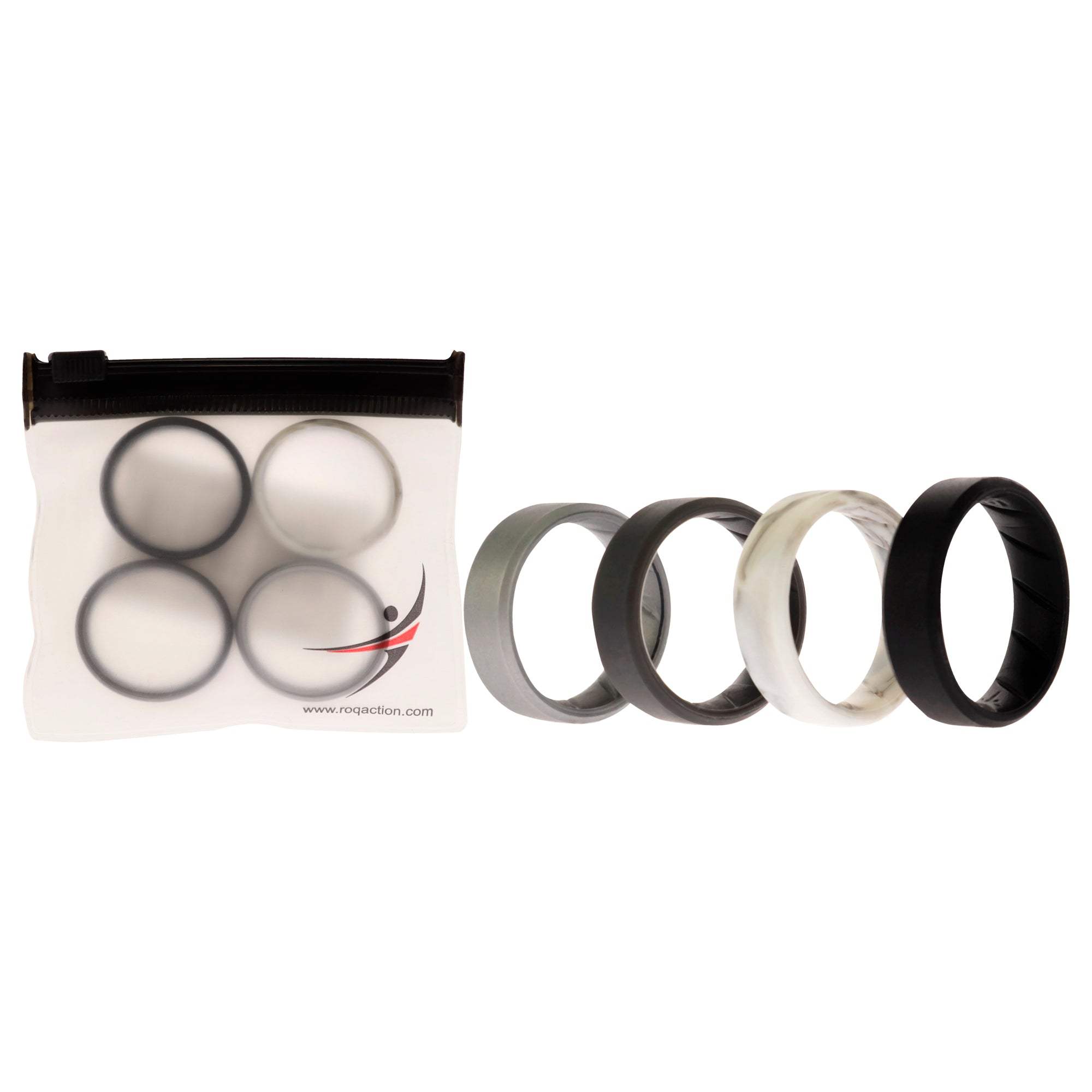 Silicone Wedding BR 8mm Edge Ring Set - Basic-Marble by ROQ for Men - 4 x 15 mm Ring