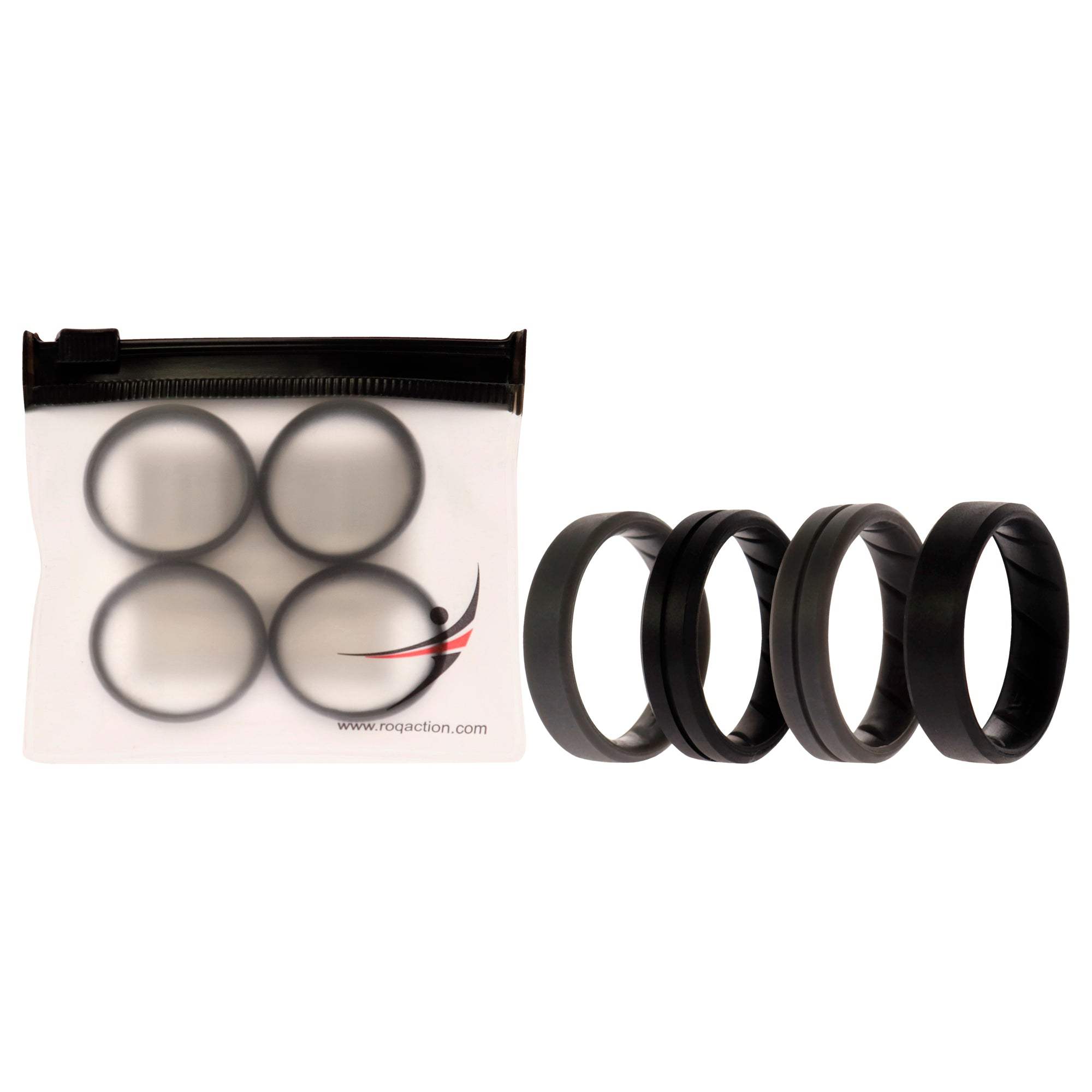 Silicone Wedding BR Middle Line Ring Set - Basic-Black-Grey by ROQ for Men - 4 x 15 mm Ring