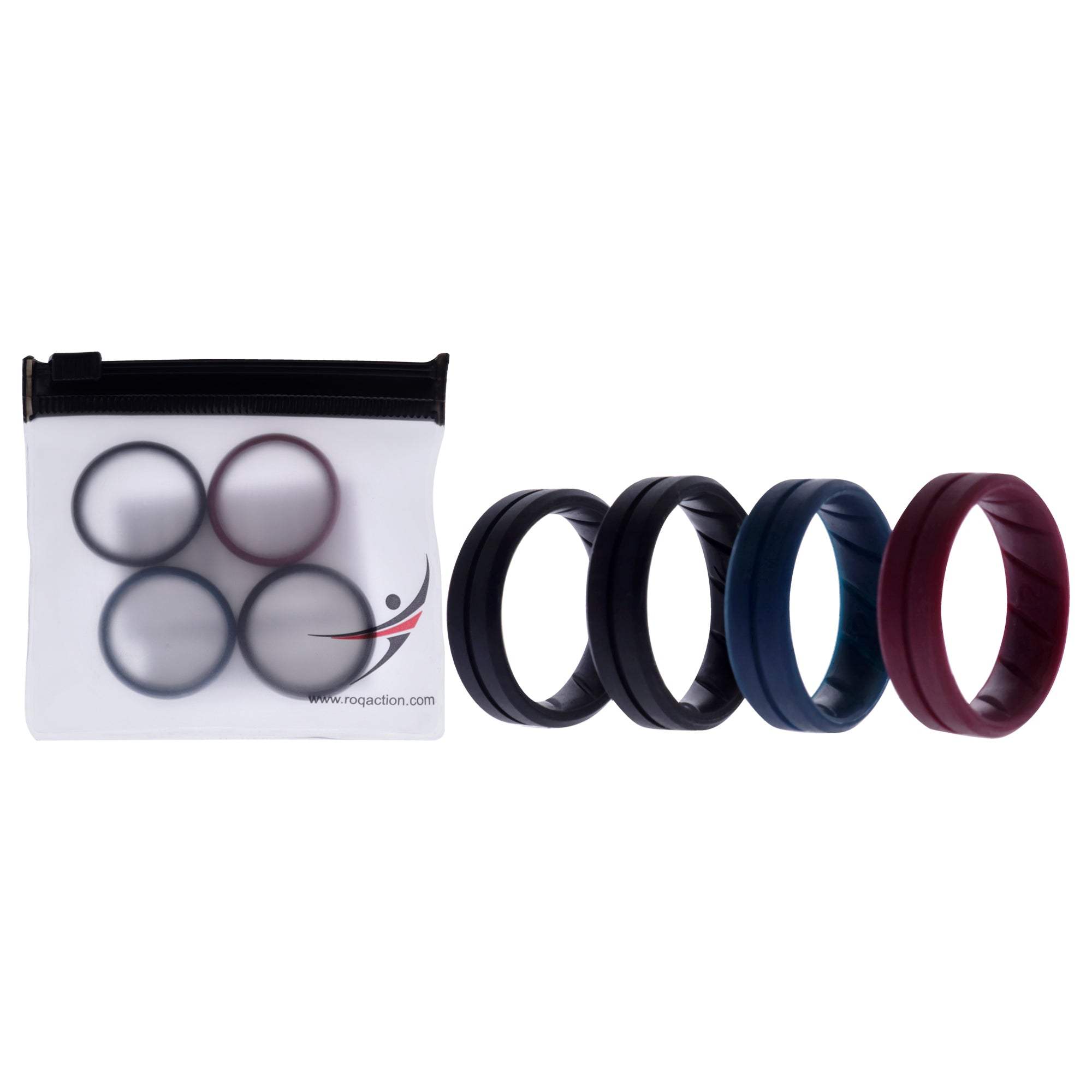Silicone Wedding BR Middle Line Ring Set - Basic-Bordo by ROQ for Men - 4 x 12 mm Ring