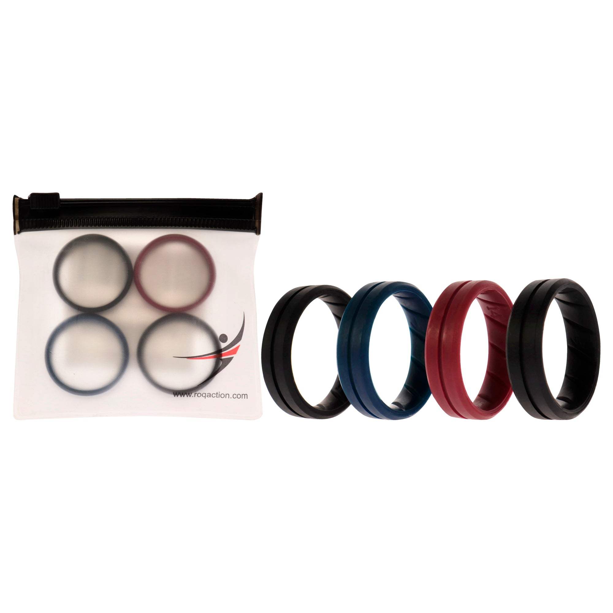 Silicone Wedding BR Middle Line Ring Set - Basic-Bordo by ROQ for Men - 4 x 14 mm Ring