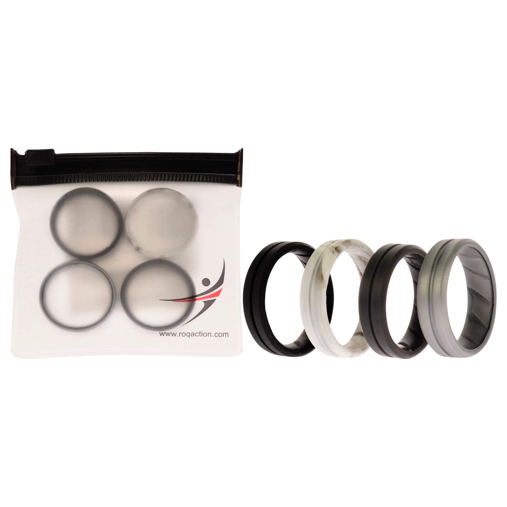 Silicone Wedding BR Middle Line Ring Set - Basic-Marble by ROQ for Men - 4 x 12 mm Ring