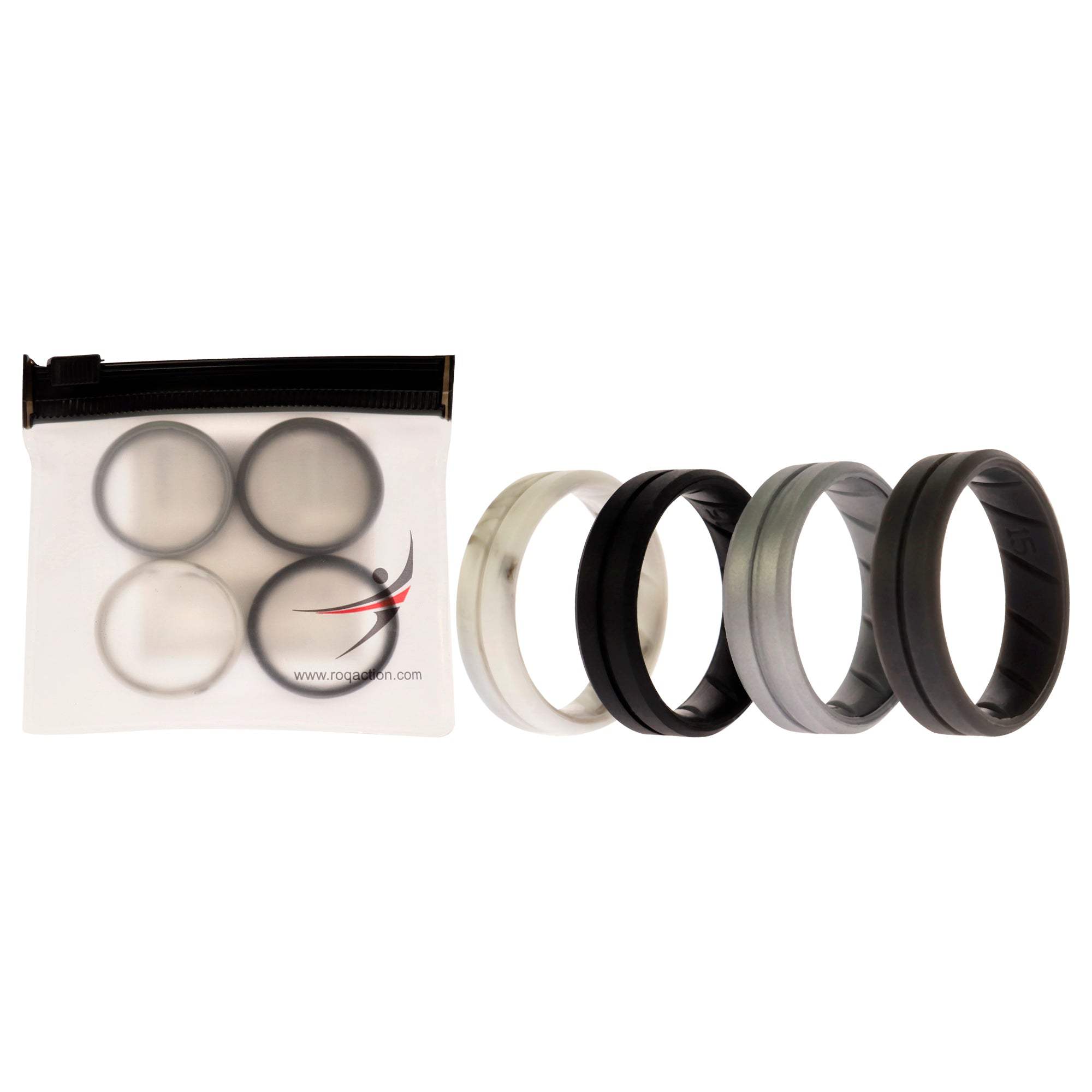 Silicone Wedding BR Middle Line Ring Set - Basic-Marble by ROQ for Men - 4 x 15 mm Ring