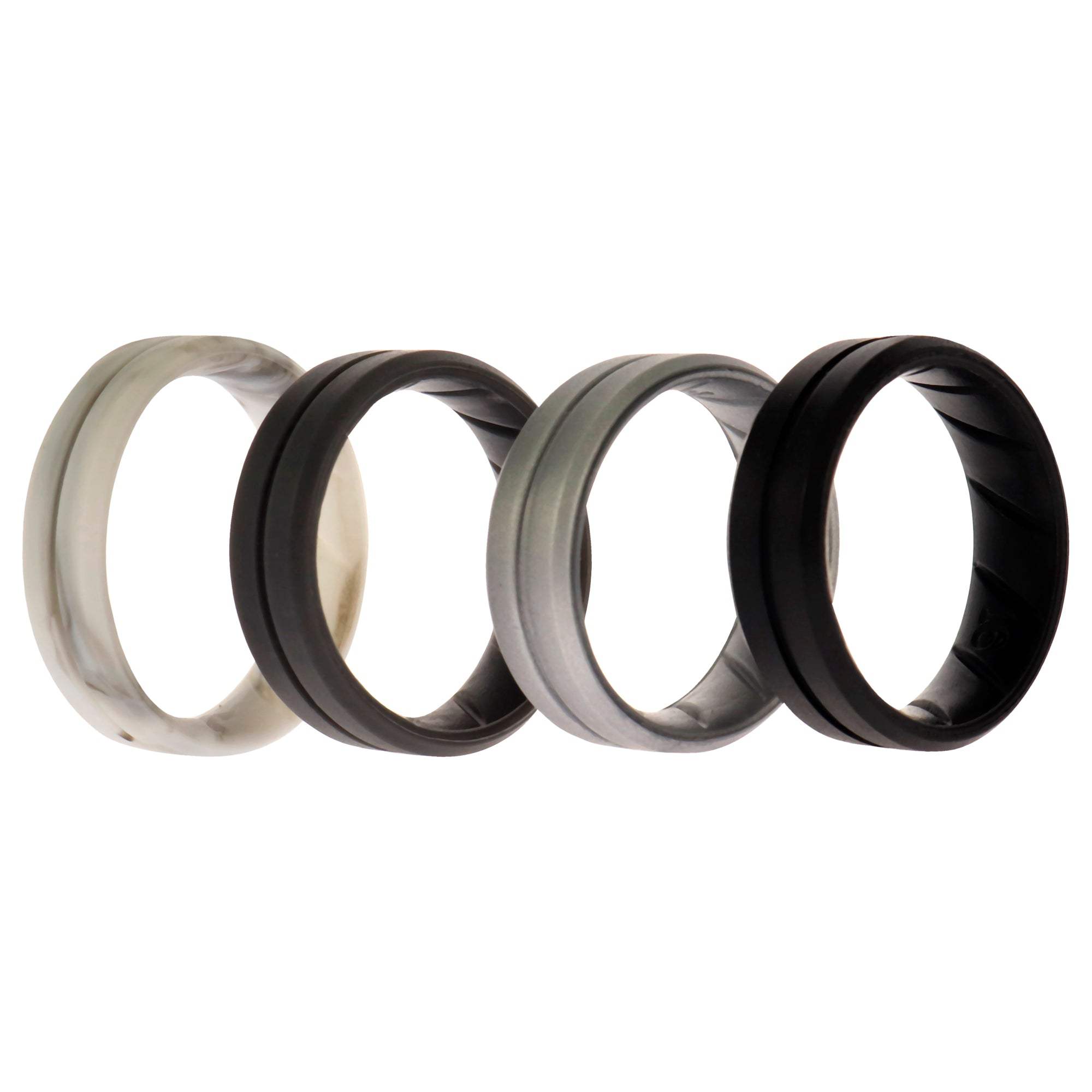 Silicone Wedding BR Middle Line Ring Set - Basic-Marble by ROQ for Men - 4 x 16 mm Ring