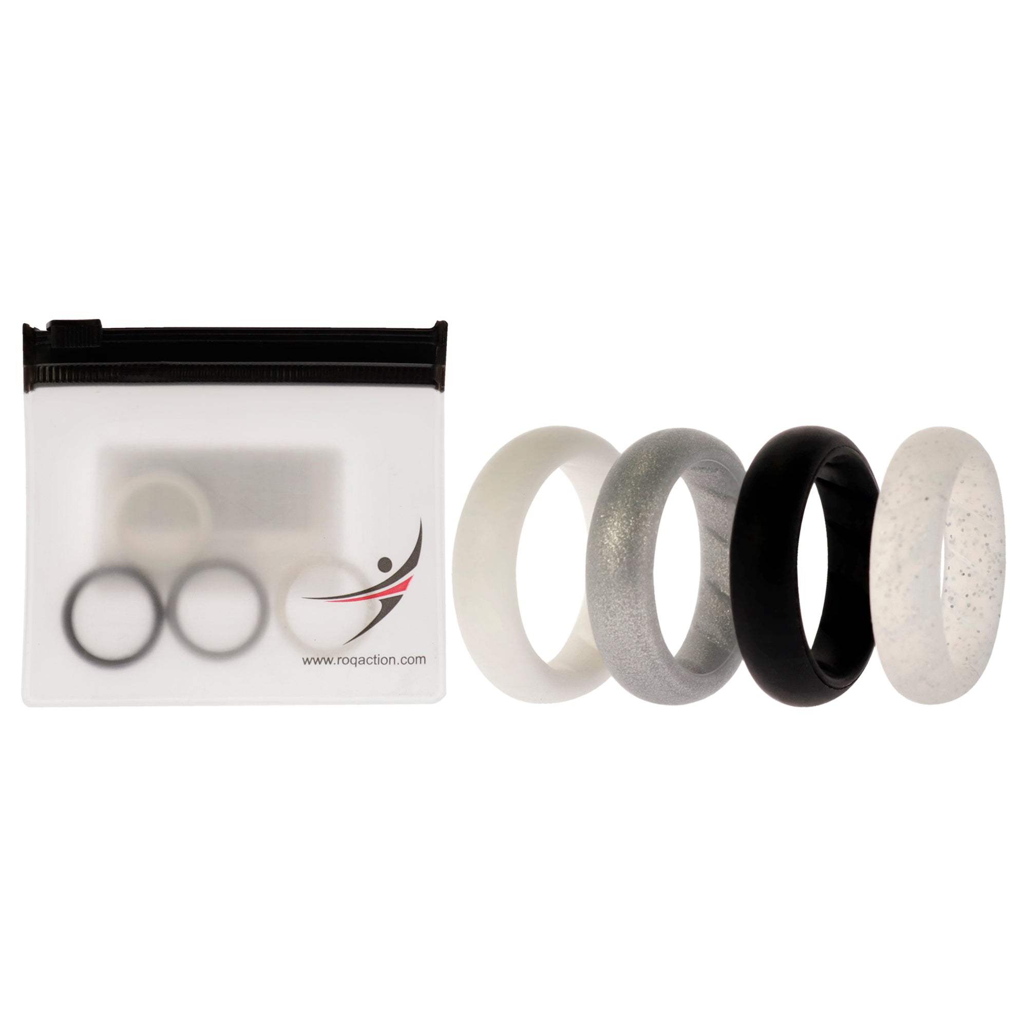 Silicone Wedding BR Solid Ring Set - Basic-Black-White by ROQ for Women - 4 x 4 mm Ring