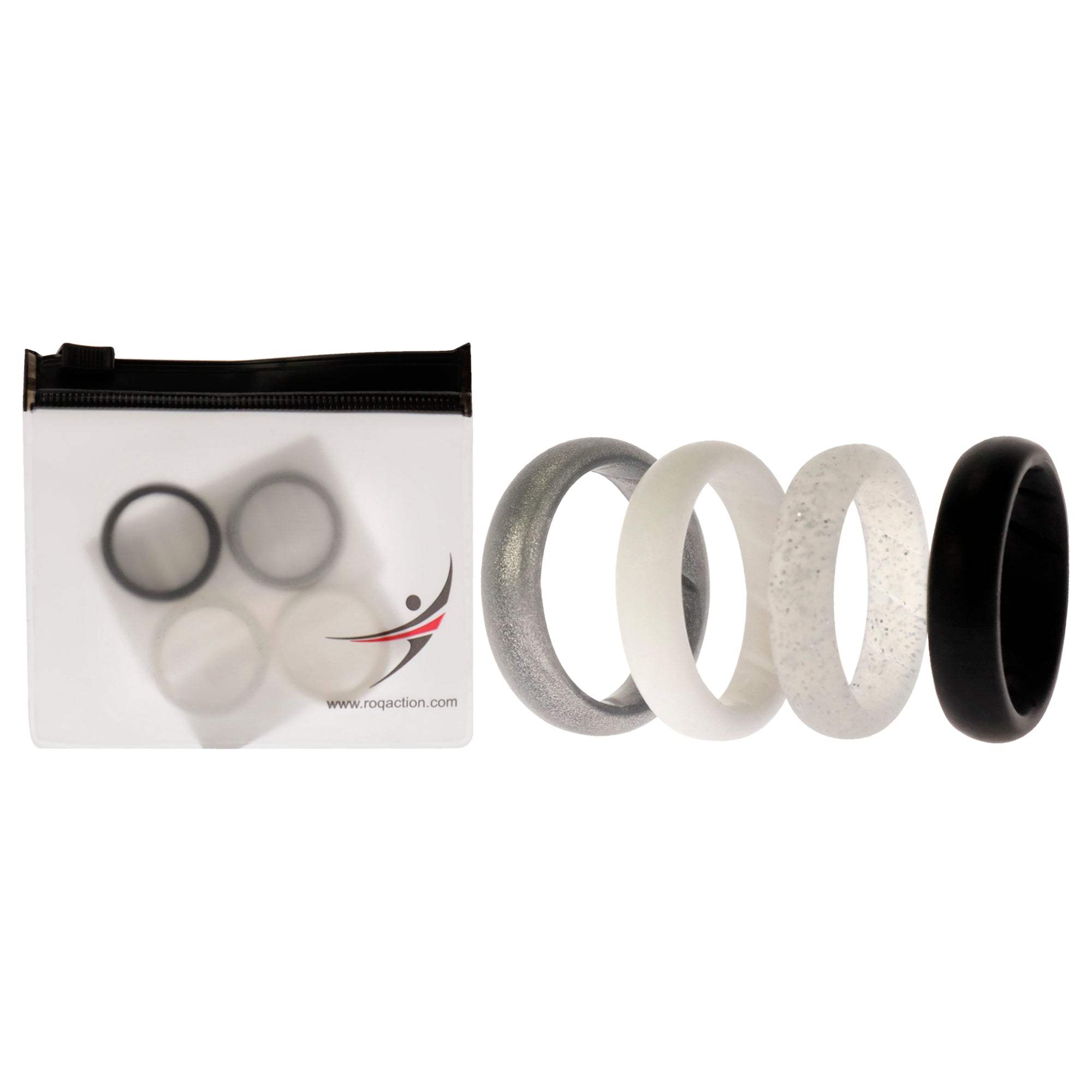 Silicone Wedding BR Solid Ring Set - Basic-Black-White by ROQ for Women - 4 x 7 mm Ring