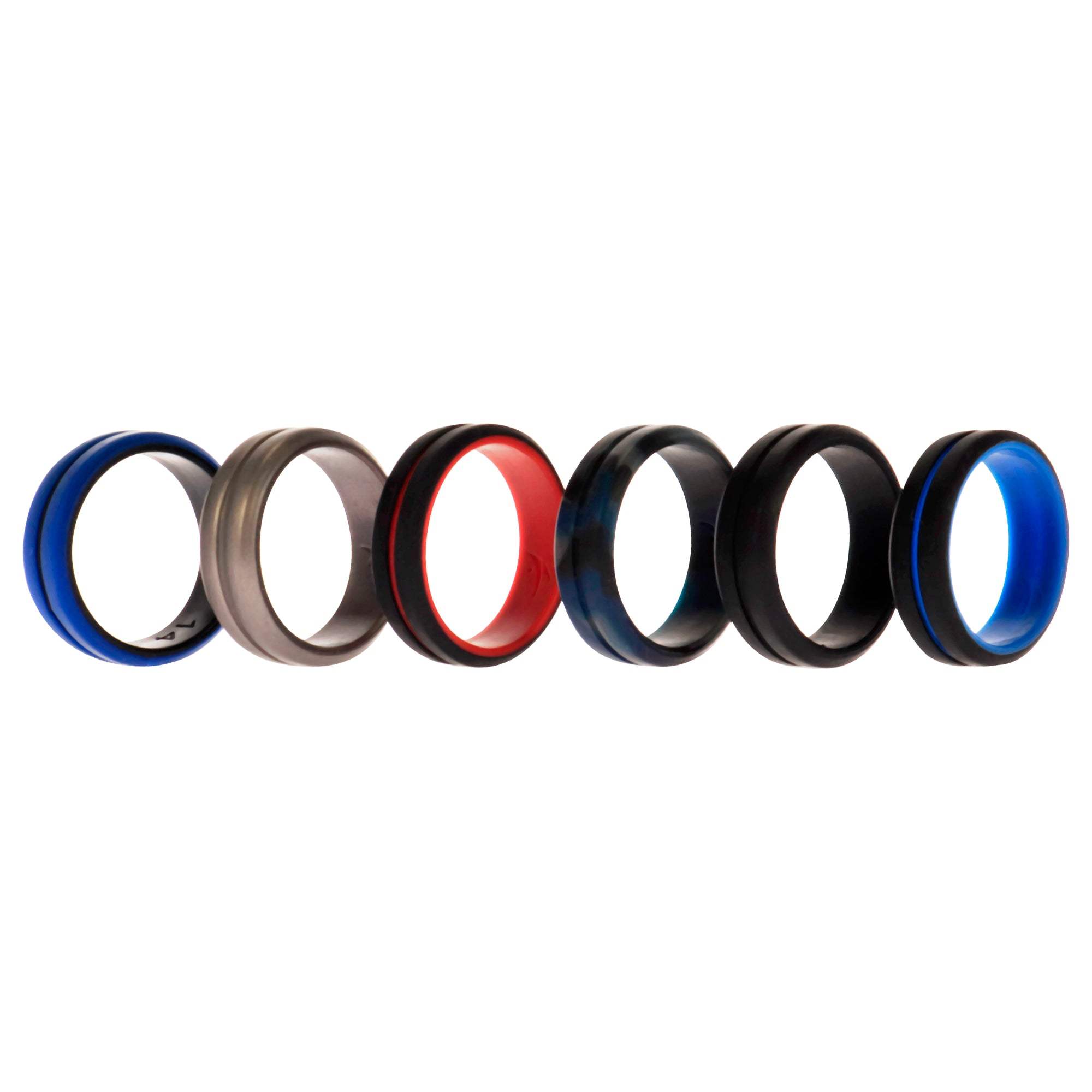 Silicone Wedding 2Layer Middle Line Ring Set - Black-Camo by ROQ for Men - 6 x 14 mm Ring