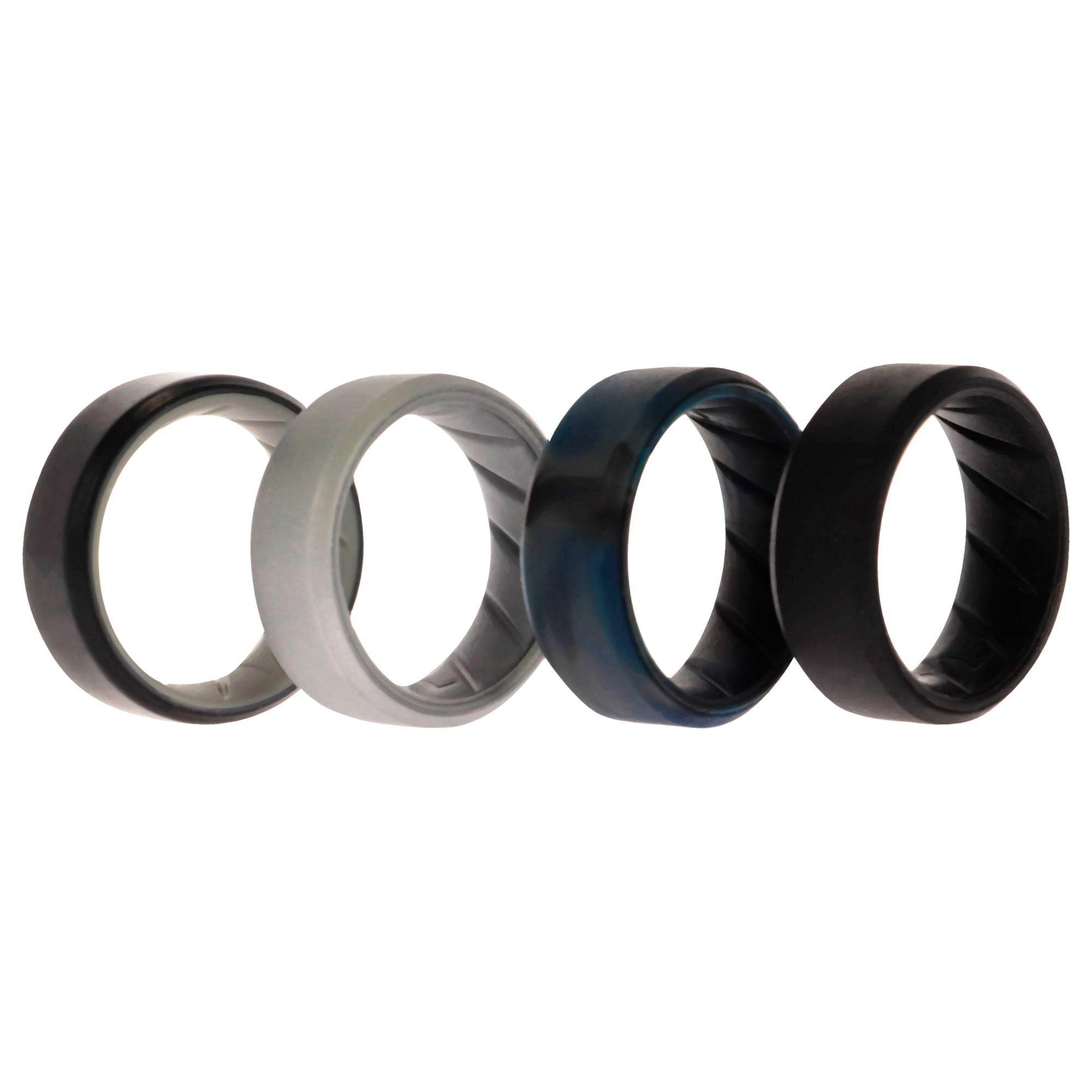 Silicone Wedding BR 8mm Edge Ring Set - Black-Blue-Camo by ROQ for Men - 4 x 7 mm Ring