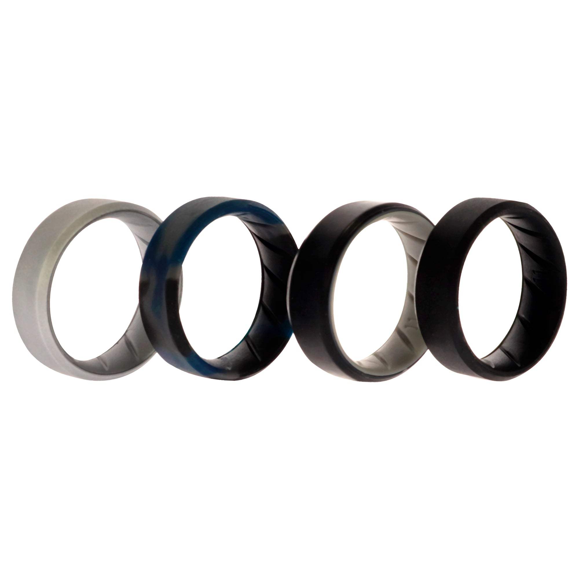 Silicone Wedding BR 8mm Edge Ring Set - Black-Blue-Camo by ROQ for Men - 4 x 11 mm Ring