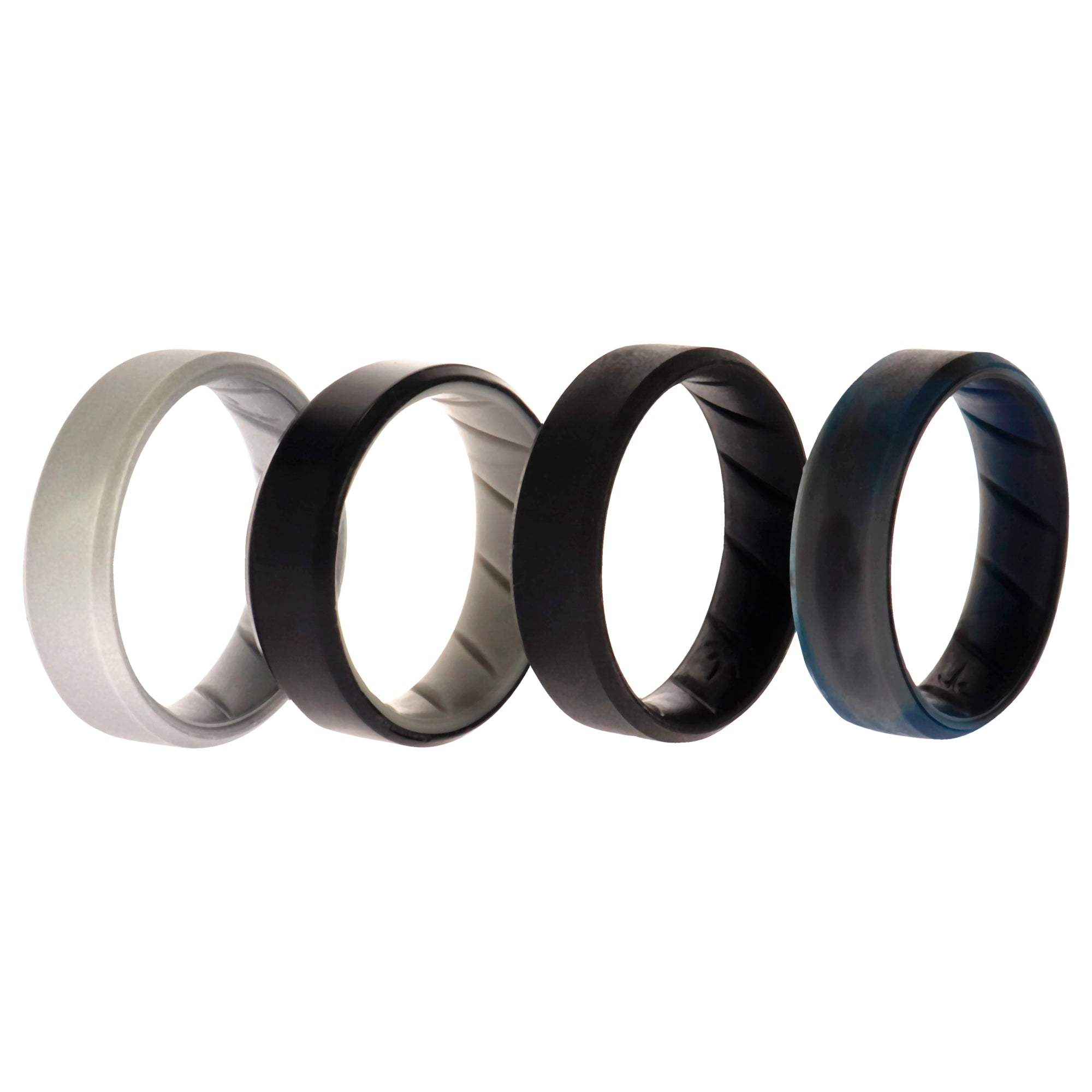 Silicone Wedding BR 8mm Edge Ring Set - Black-Blue-Camo by ROQ for Men - 4 x 16 mm Ring