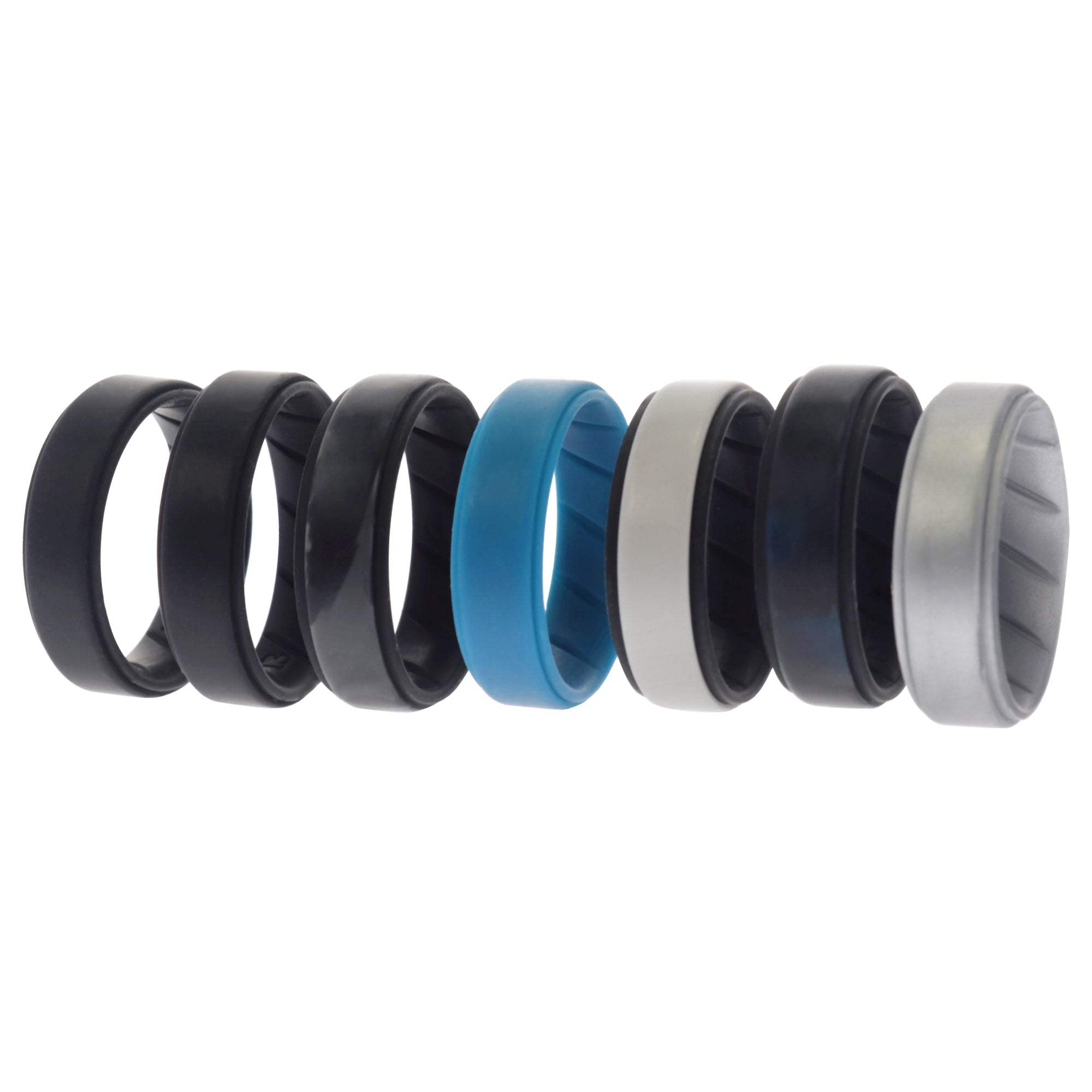 Silicone Wedding BR Step Ring Set - Basic-Metal by ROQ for Men - 7 x 13 mm Ring
