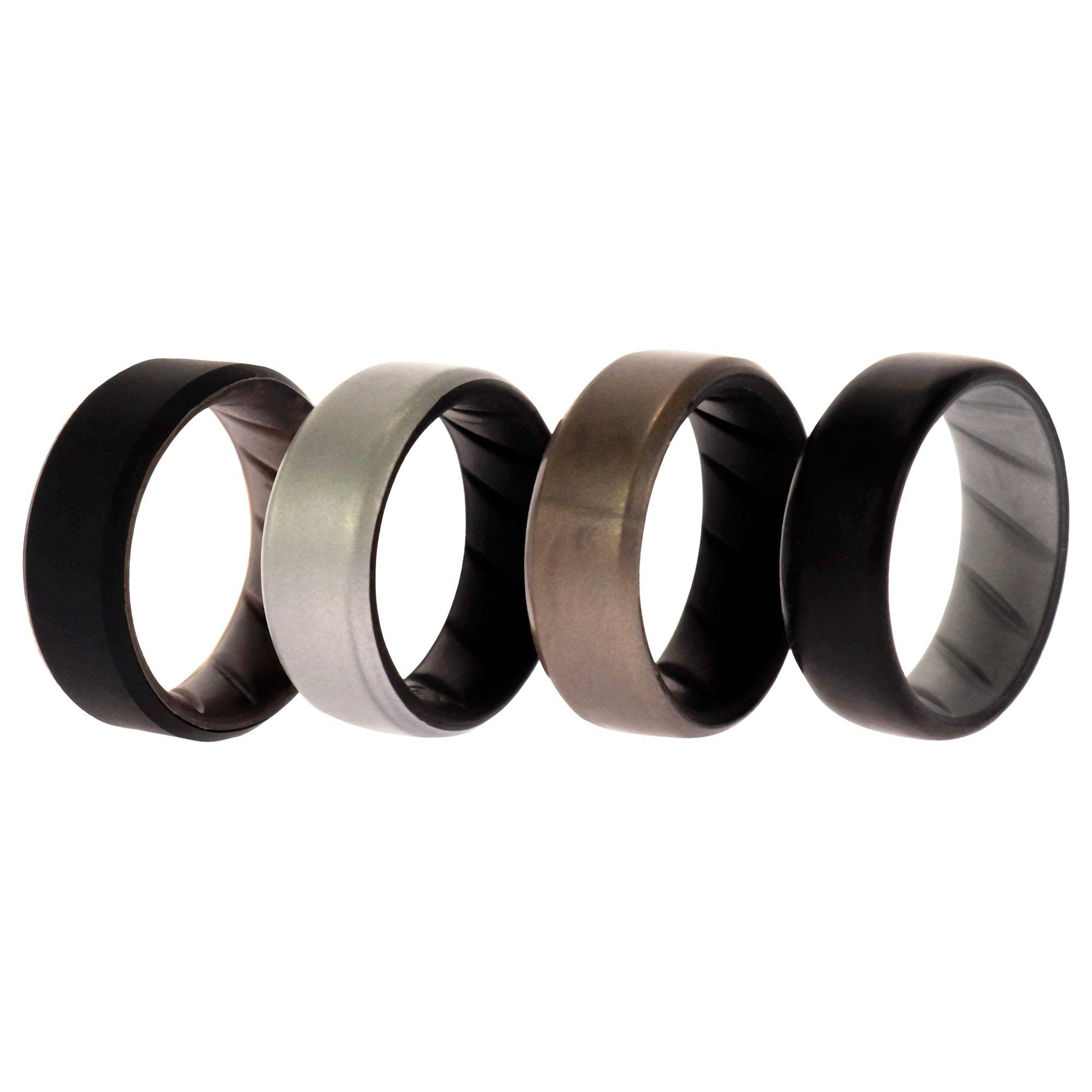 Silicone Wedding BR 8mm Edge Ring Set - Silver by ROQ for Men - 4 x 8 mm Ring