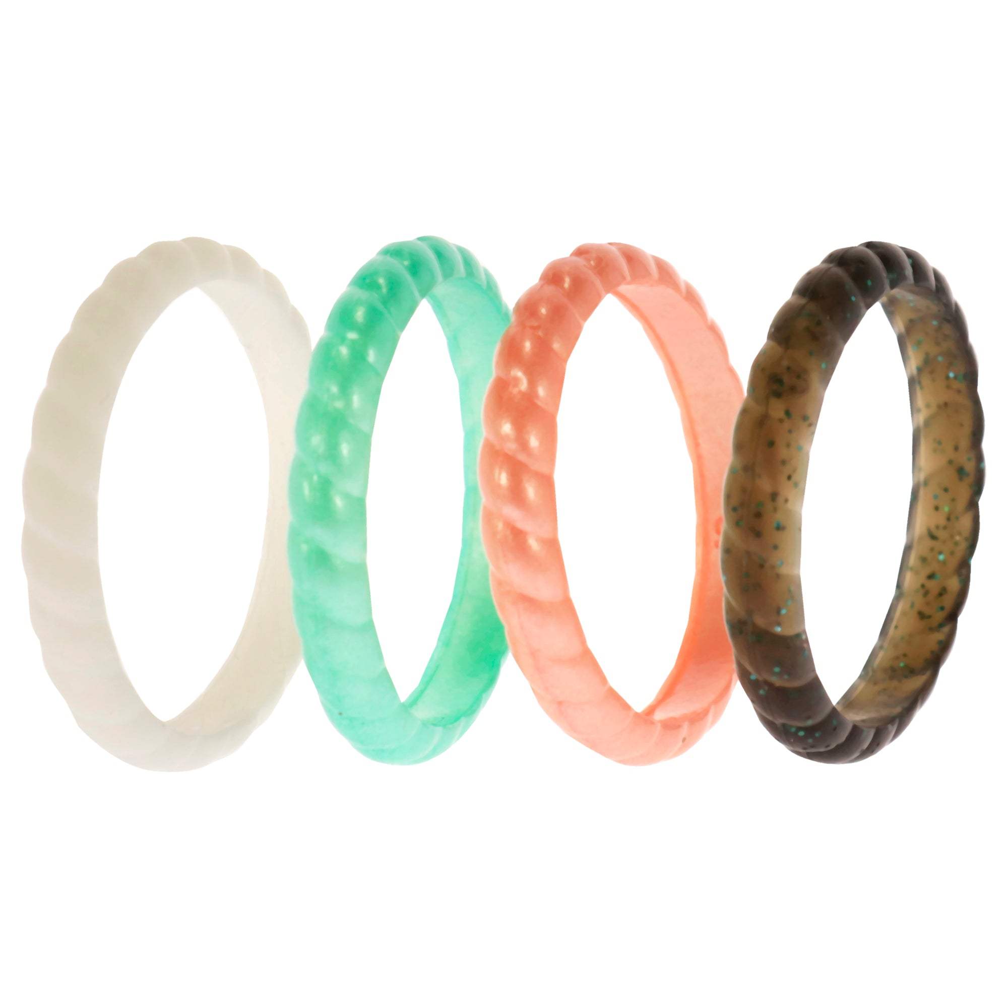 Silicone Wedding Stackble Braided Ring Set - Aqua-Rose by ROQ for Women - 4 x 10 mm Ring