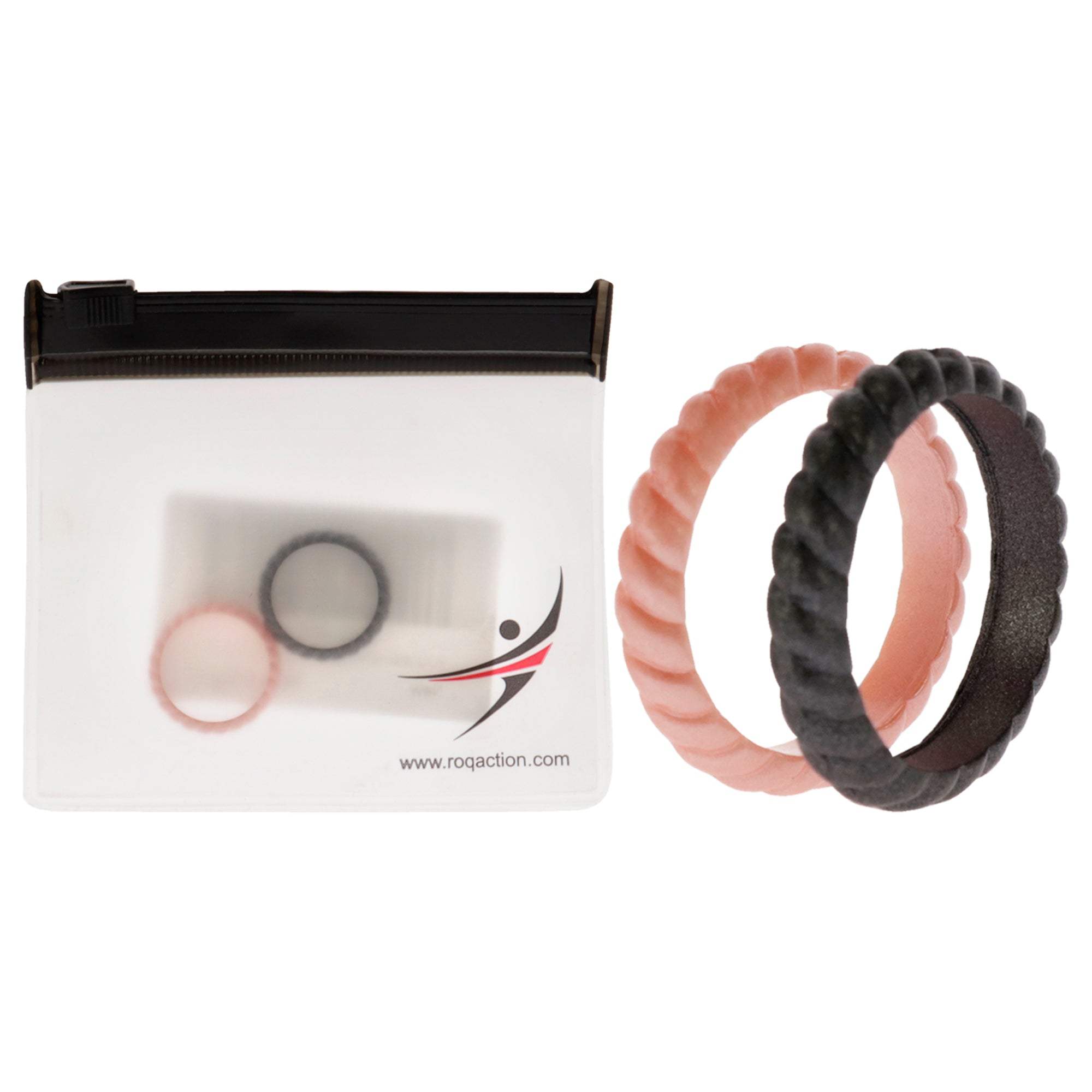 Silicone Wedding Stackble Braided Ring Set - Rose-Black by ROQ for Women - 2 x 4 mm Ring