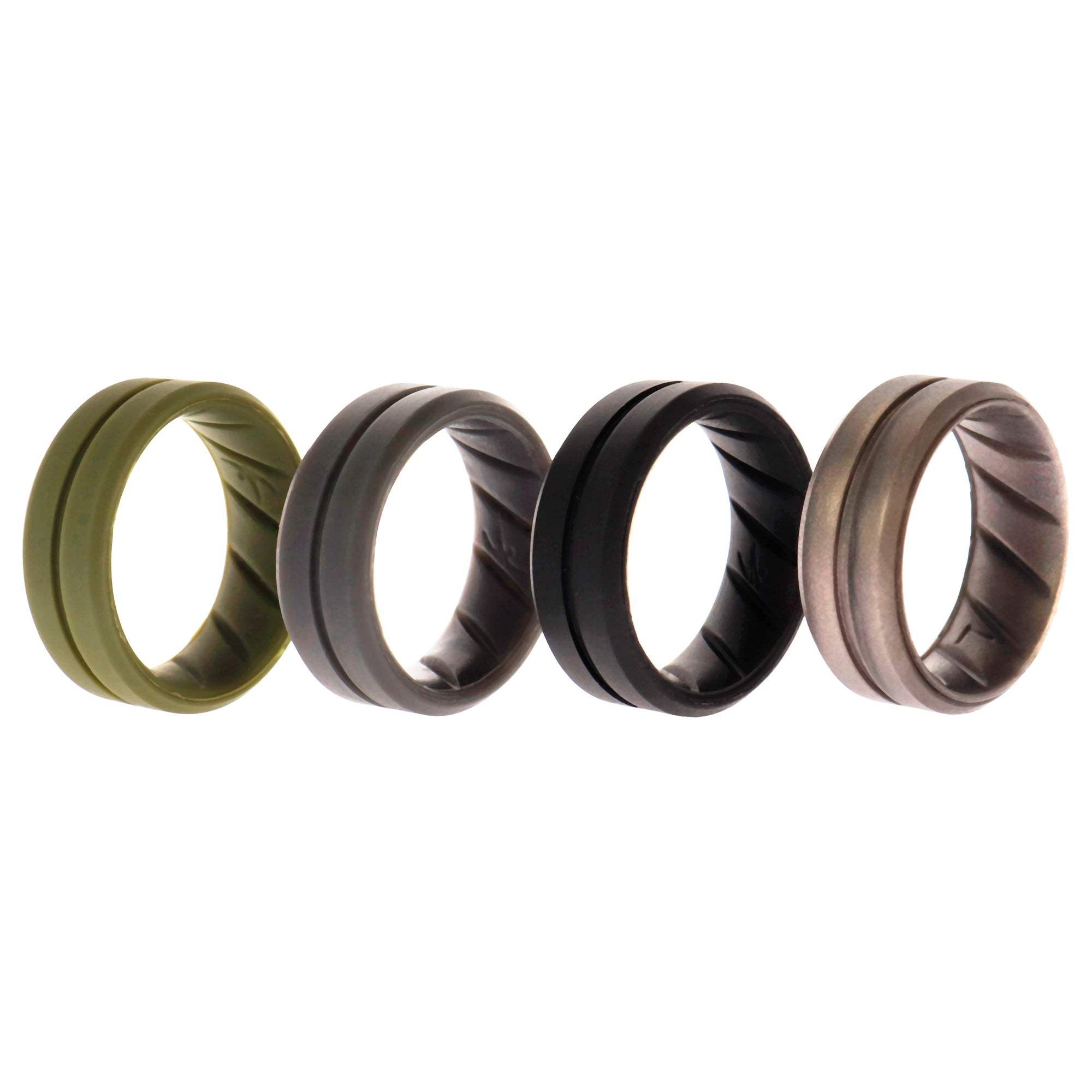Silicone Wedding BR Middle Line Ring Set - Basic-Green by ROQ for Men - 4 x 7 mm Ring