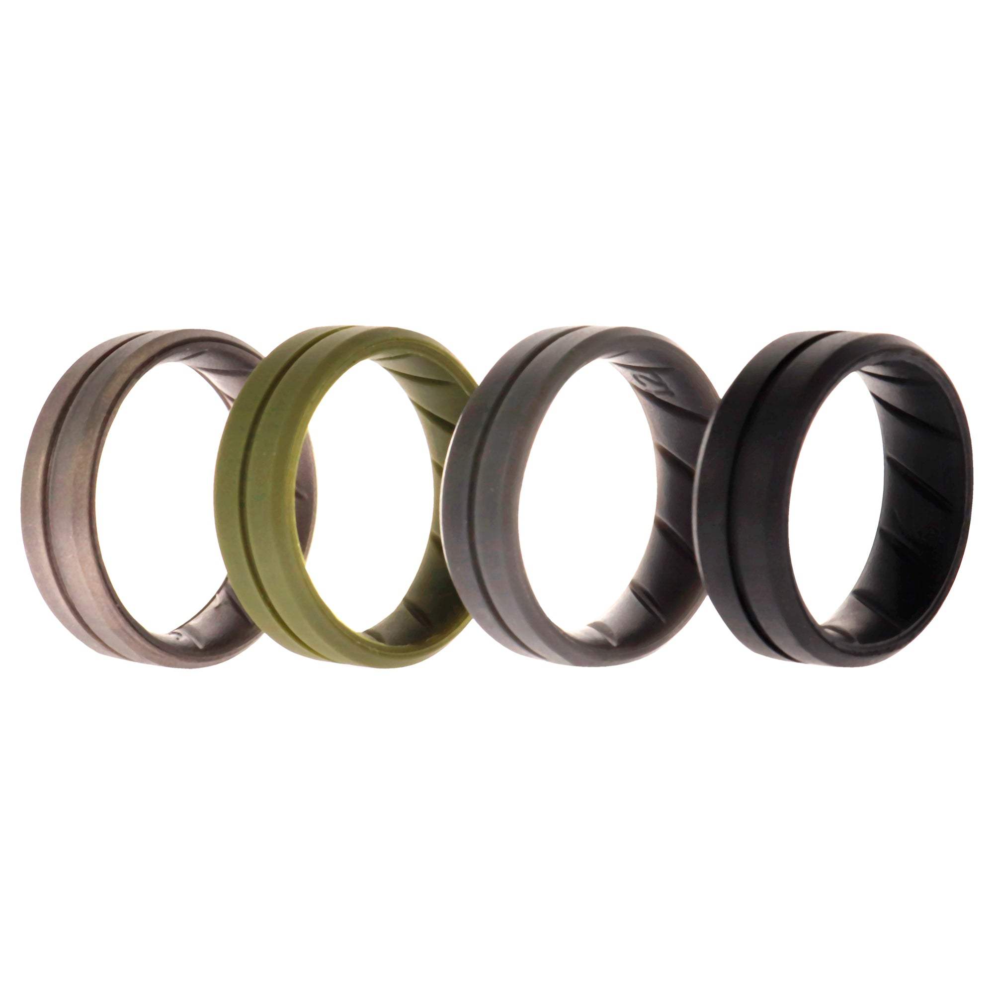 Silicone Wedding BR Middle Line Ring Set - Basic-Green by ROQ for Men - 4 x 12 mm Ring
