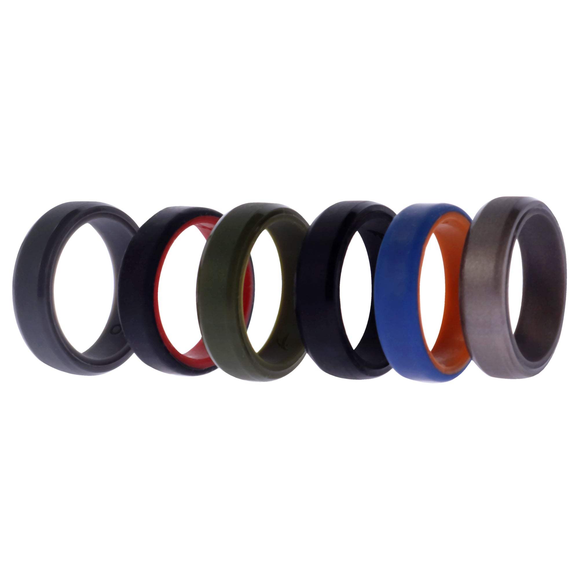 Silicone Wedding 6mm Brush 2Layer Solid Ring Set by ROQ for Men - 6 x 9 mm Ring