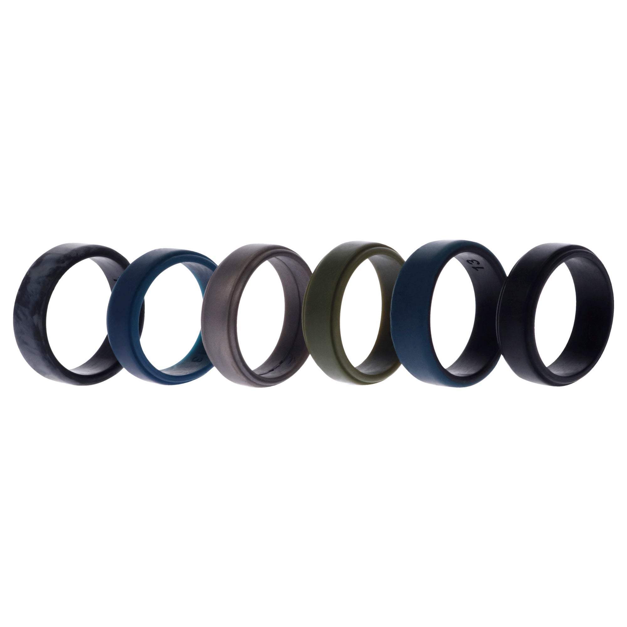 Silicone Wedding 2Layer Beveled 8mm Ring Set - Black-Camo by ROQ for Men - 6 x 13 mm Ring