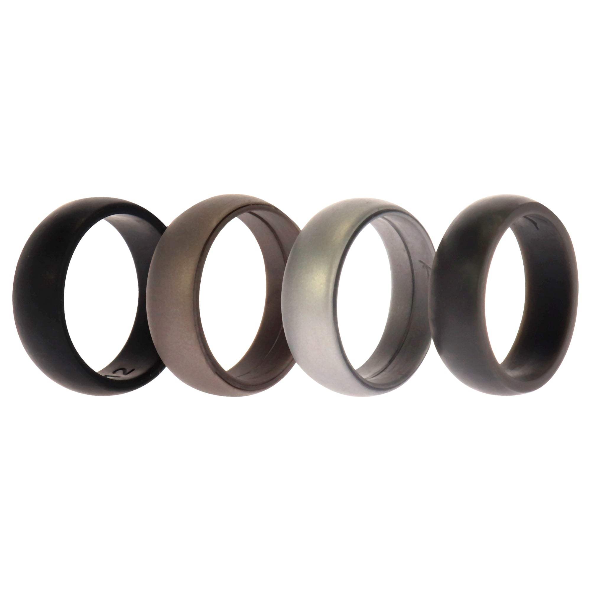 Silicone Wedding Ring Set - Metal-Silver by ROQ for Men - 4 x 12 mm Ring