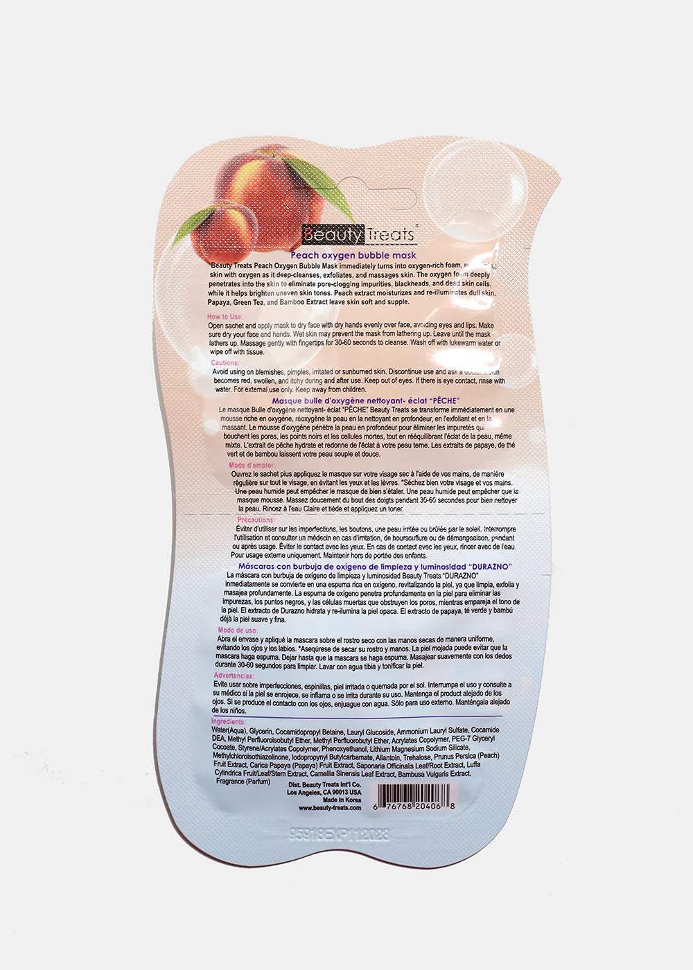 BEAUTY TREATS Peach Oxygen Bubble Mask - Display Box 24 Pcs