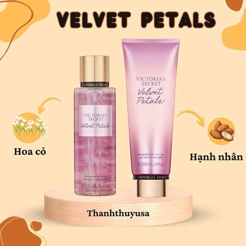 Velvet Petals by Victorias Secret for Women - 2 Pc Kit 8.4 oz Fragrance Mist, 8 oz Body Lotion