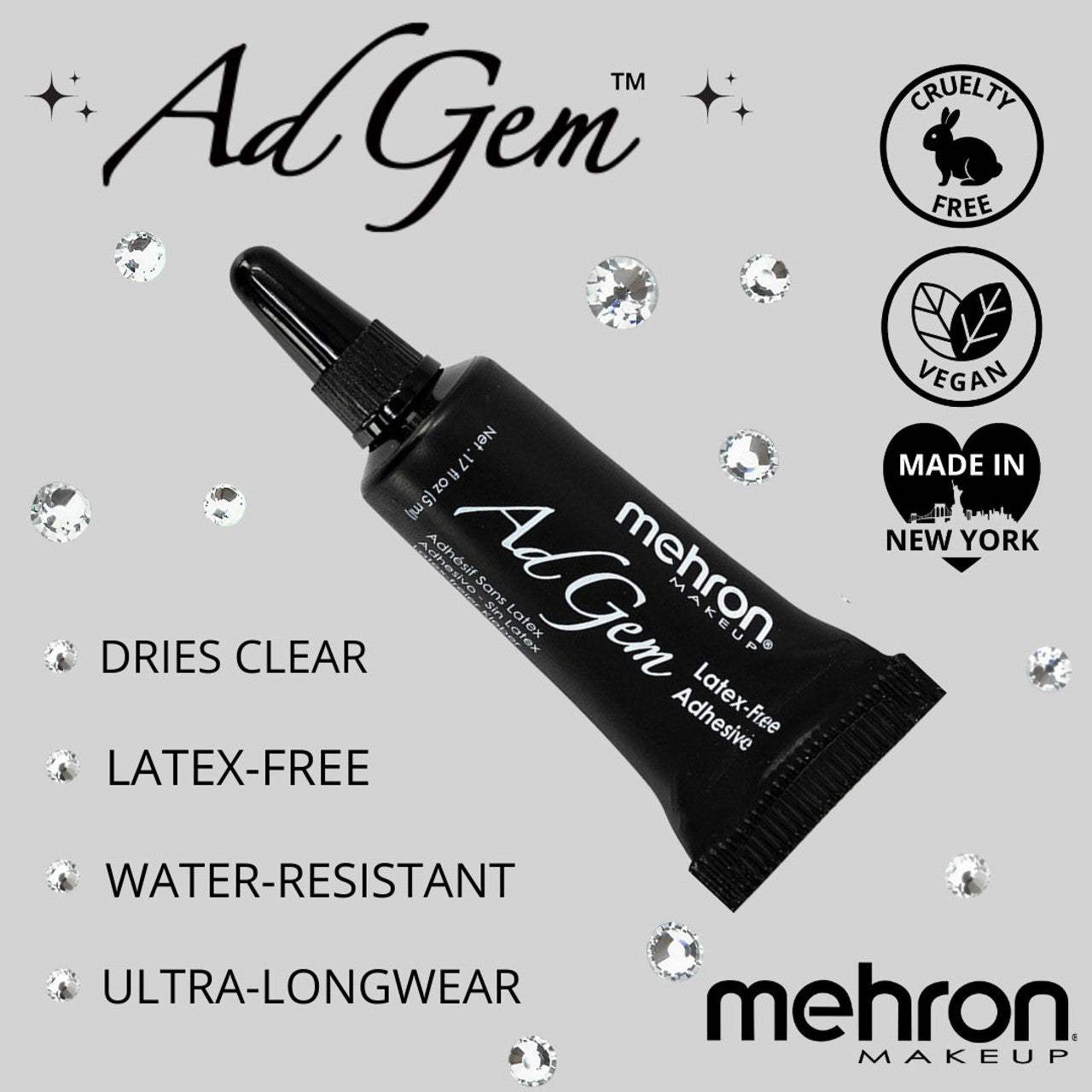 mehron AdGem Latex Free Adhesive - w/12 Rhinestones