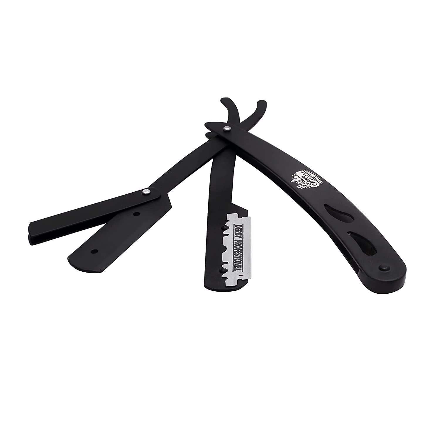 The Shave Factory Straight Edge Razor Kit (Black/Barber No6 Cologne 50ml / 100 Derby Premium Single Edge Razor Blades) - BarberSets