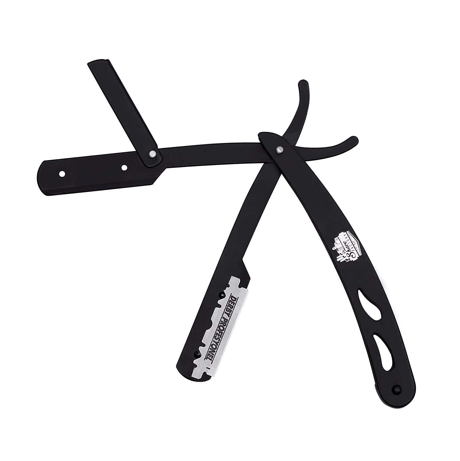 The Shave Factory Straight Edge Razor Kit (Black/Barber No5 Cologne 50ml / 100 Derby Professional Single Edge Razor Blades) - BarberSets