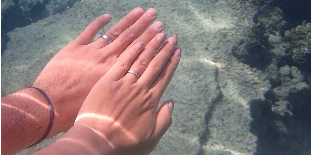 Silicone Wedding Twin Beveled 8mm Ring Set - Black by ROQ for Men - 4 x 12 mm Ring