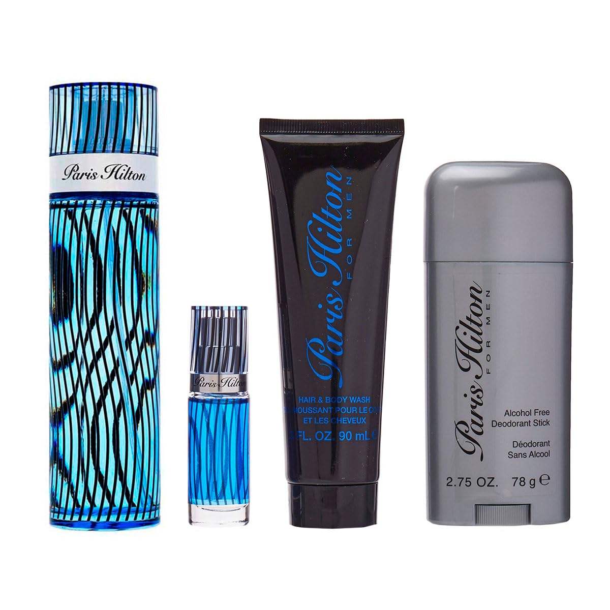 Paris Hilton by Paris Hilton for Men - 4 Pc Gift Set 3.4oz EDT Spray, 3oz Hair and Body Wash, 2.75oz Alcohol Free Deodorant Stick, 0.34oz EDT Spray