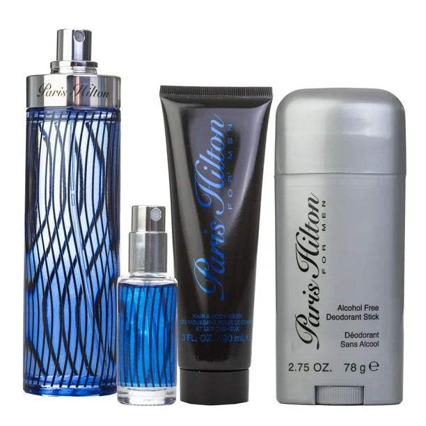 Paris Hilton by Paris Hilton for Men - 4 Pc Gift Set 3.4oz EDT Spray, 3oz Hair and Body Wash, 2.75oz Alcohol Free Deodorant Stick, 0.34oz EDT Spray