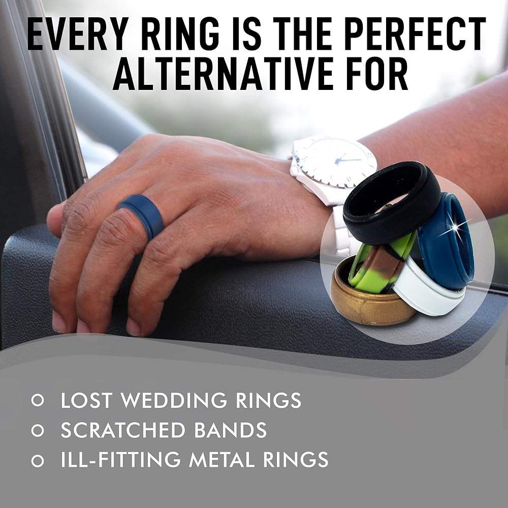 Silicone Wedding 2Layer Beveled 8mm Ring - Black by ROQ for Men - 12 mm Ring