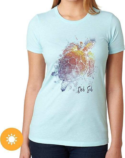 Girls Crew Tee - Turtle Splash-Ice Blue by DelSol for Women - 1 Pc T-Shirt (Large)