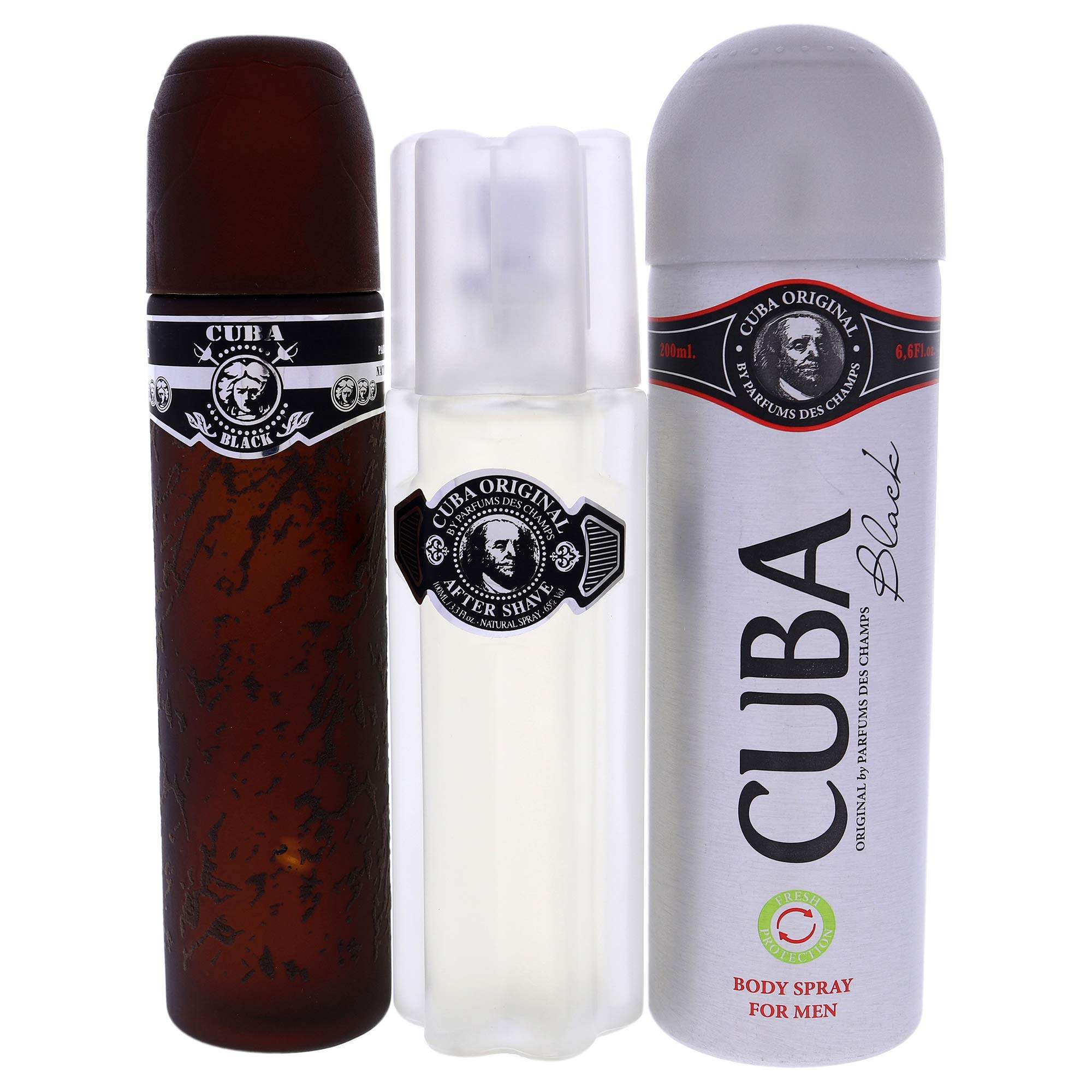 Cuba Black by Cuba for Men - 3 Pc Gift Set 3.3oz EDT Spray, 3.3oz After Shave, 6.7oz Body Spray