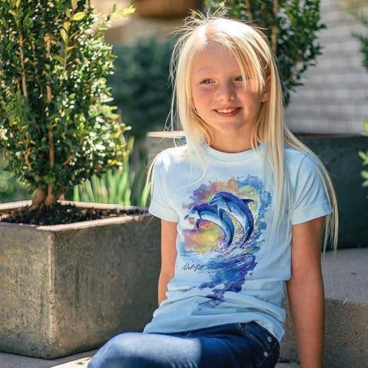 Junior Crew Tee - Watercolor Dolphins-Ice Blue by DelSol for Women - 1 Pc T-Shirt (Medium)