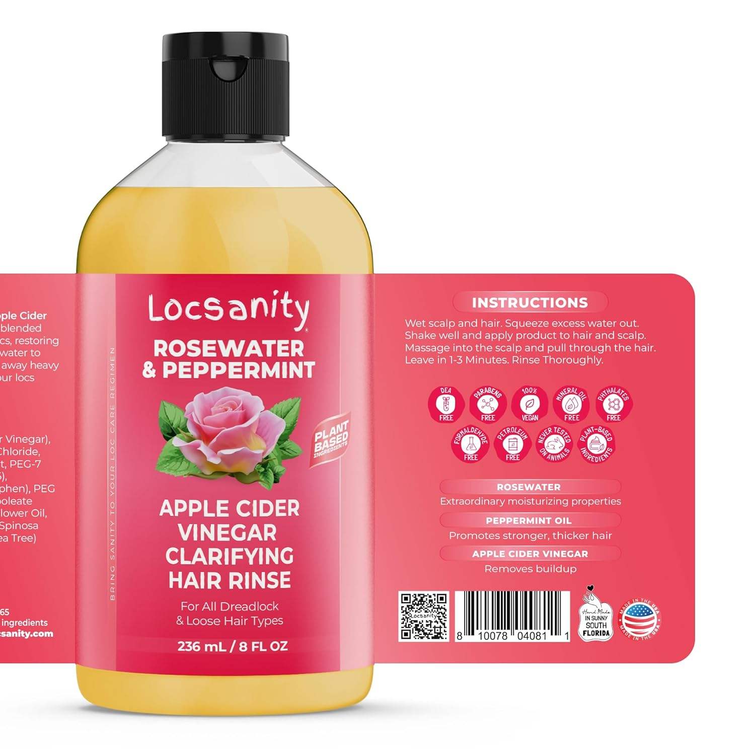 Locsanity Rosewater Peppermint Apple Cider Vinegar Clarifying Hair Rinse 8oz