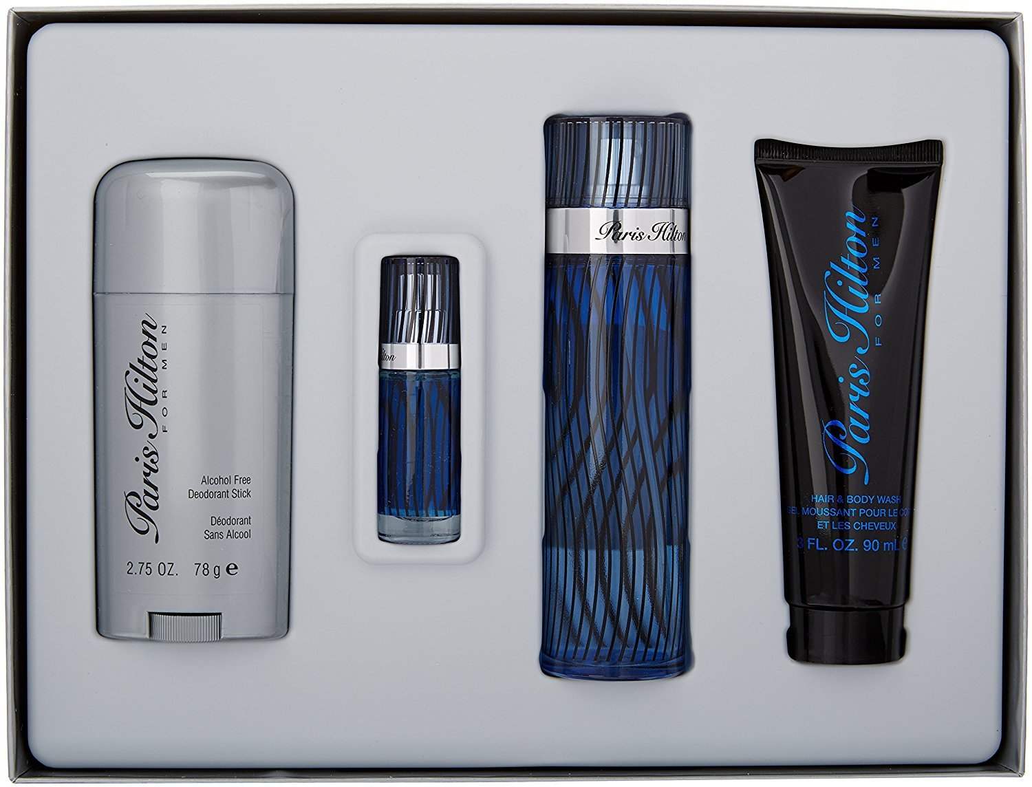 Paris Hilton by Paris Hilton for Men - 4 Pc Gift Set 3.4oz EDT Spray, 3oz Hair and Body Wash, 2.75oz Alcohol Free Deodorant Stick, 0.34oz EDT Spray