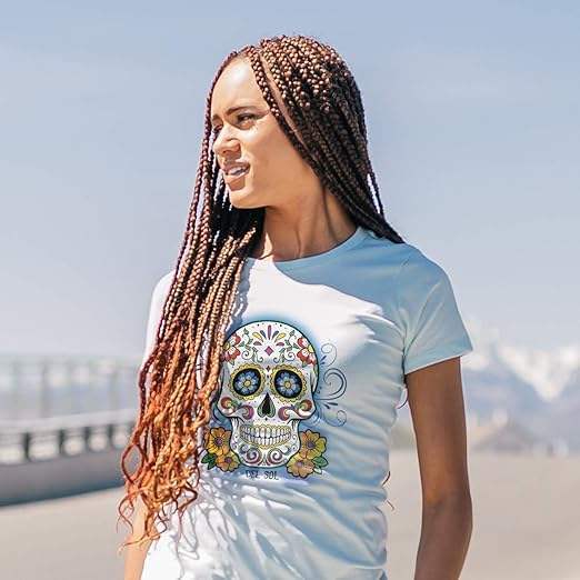 Day of the Dead T-Shirt - Ice Blue by Delsol for Unisex - 1 Pc T-Shirt (Small)
