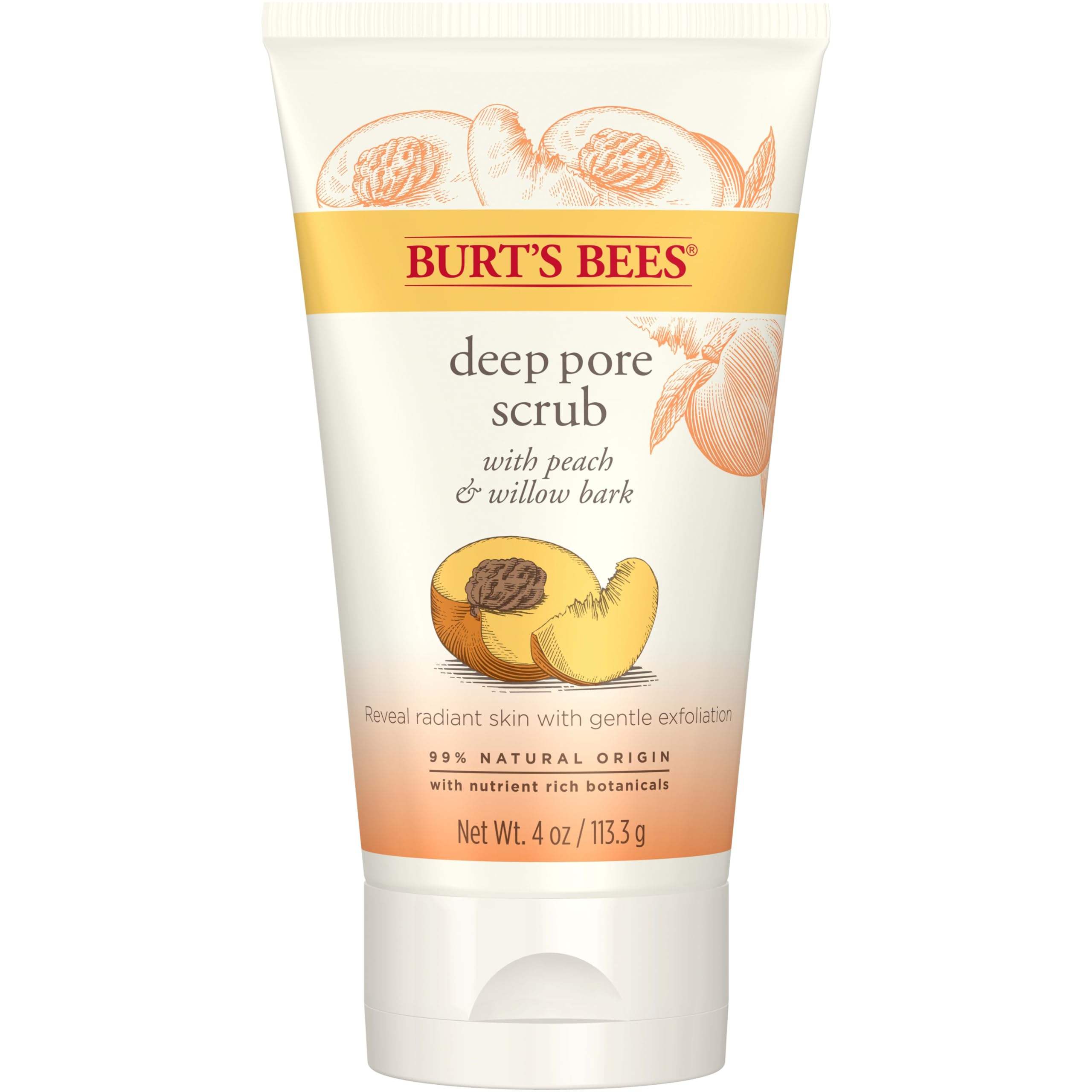 Peach and Willow Bark Deep Pore Scrub by Burts Bees for Women - 4 oz Scrub - Pack of 6