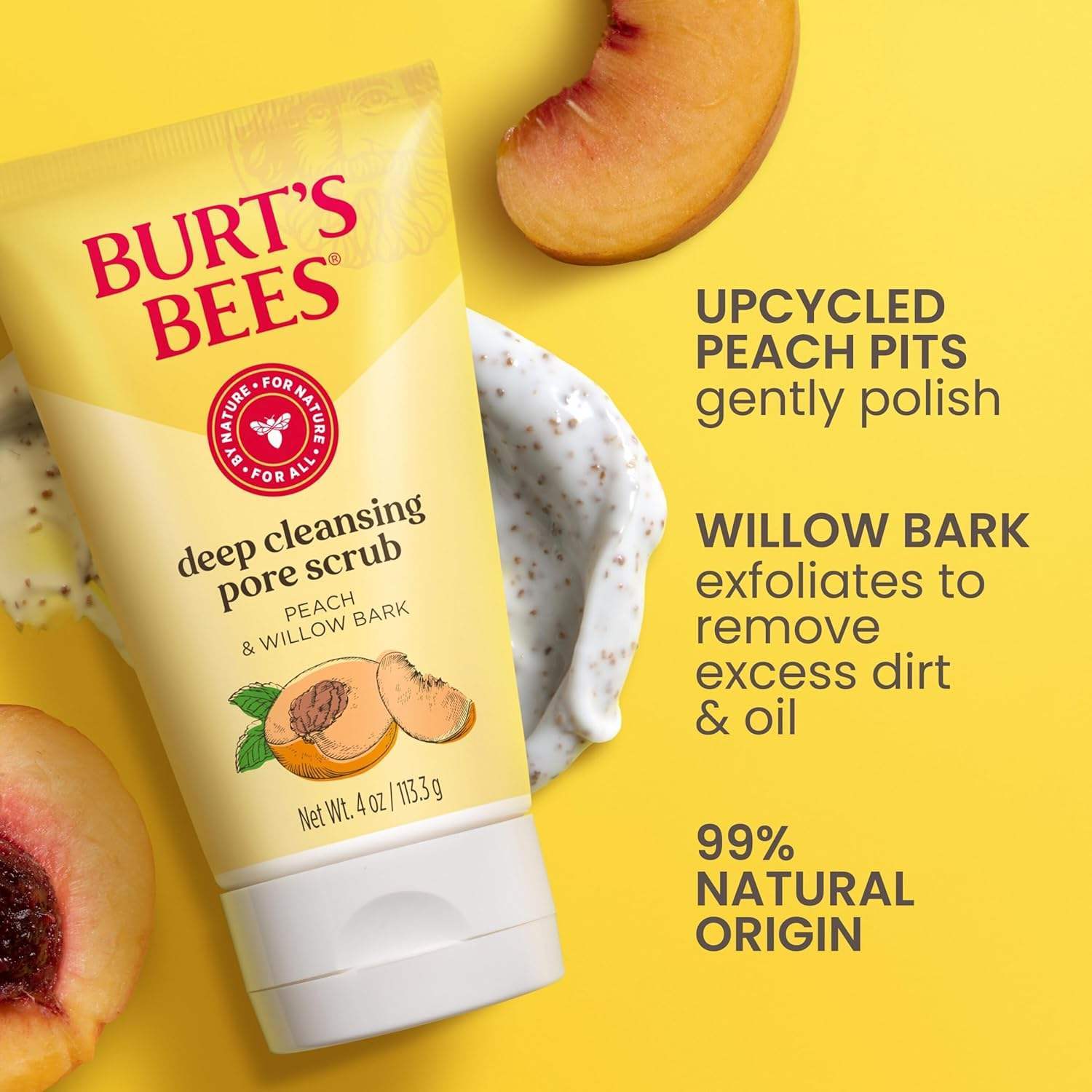 Peach and Willow Bark Deep Pore Scrub by Burts Bees for Women - 4 oz Scrub