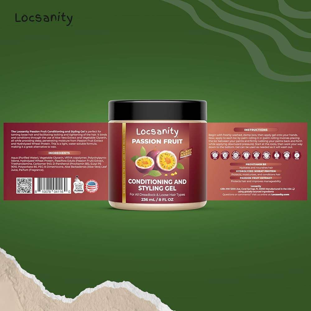 Locsanity Passion Fruit Conditioning, Styling, Rolling, Twisting, Locking Gel - Dreadlocks, Locs, Sisterlocks, Loose Natural Hair, Braidlocs