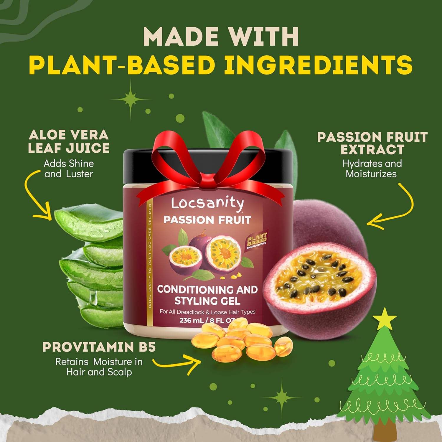 Locsanity Passion Fruit Conditioning, Styling, Rolling, Twisting, Locking Gel - Dreadlocks, Locs, Sisterlocks, Loose Natural Hair, Braidlocs