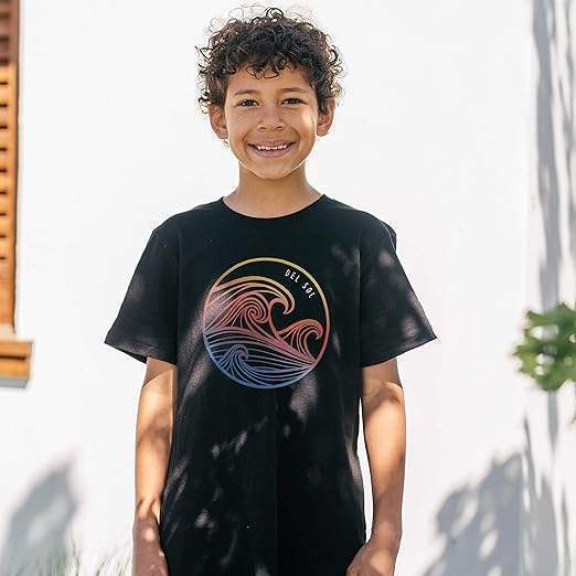 Men Crew Tee - Waves - Black by DelSol for Men - 1 Pc T-Shirt (YM)