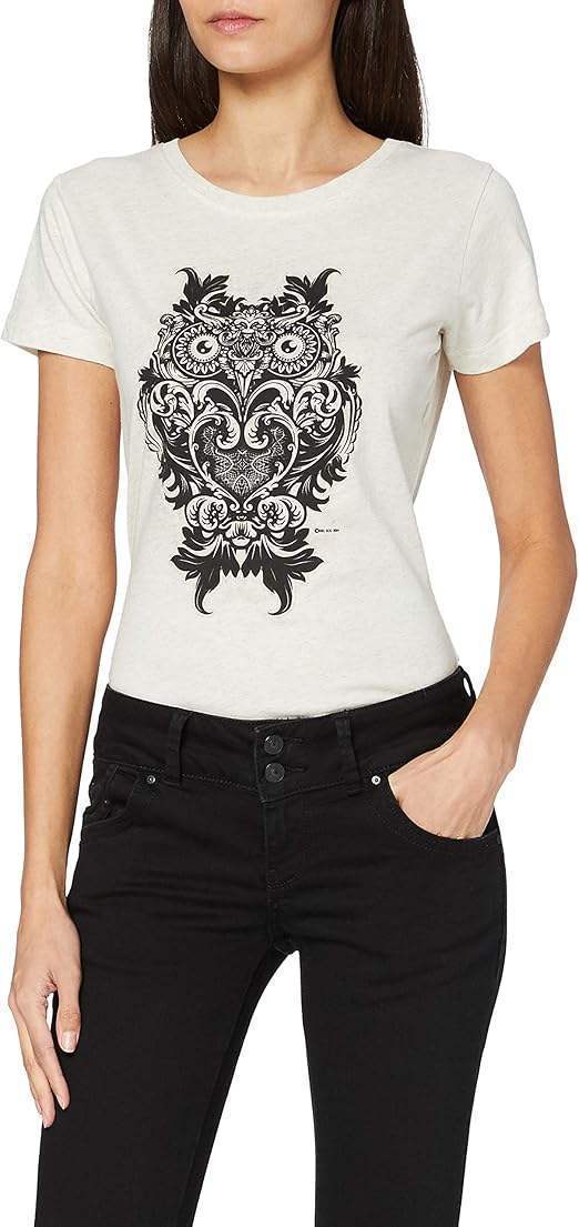 Women Crew Tee - Ornate Owl - Beige by DelSol for Women - 1 Pc T-Shirt (XL)