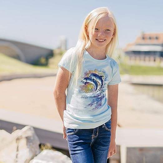 Junior Crew Tee - Watercolor Dolphins-Ice Blue by DelSol for Women - 1 Pc T-Shirt (Small)