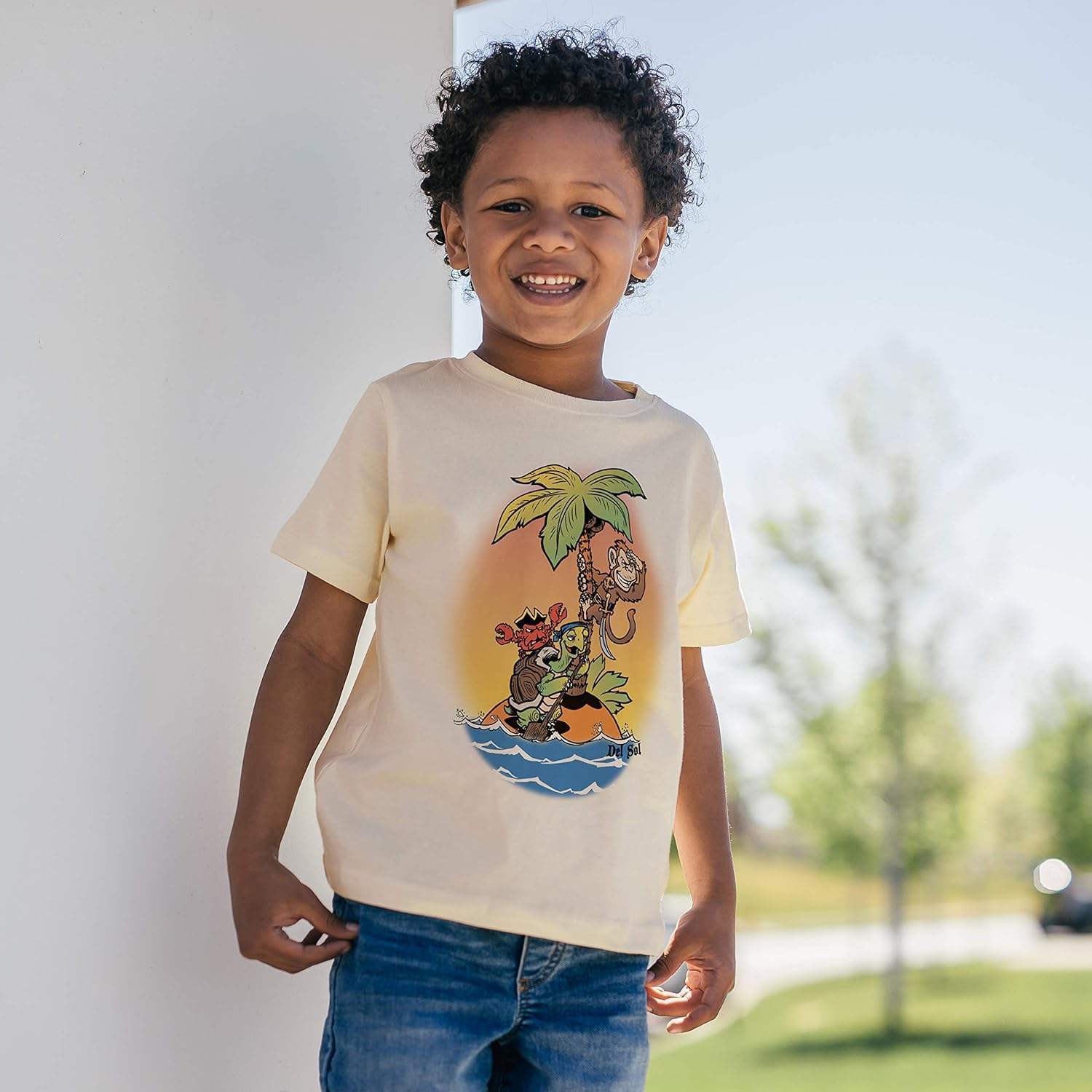 Kids Crew Tee - Pirate Trio - Beige by DelSol for Kids - 1 Pc T-Shirt (4T)