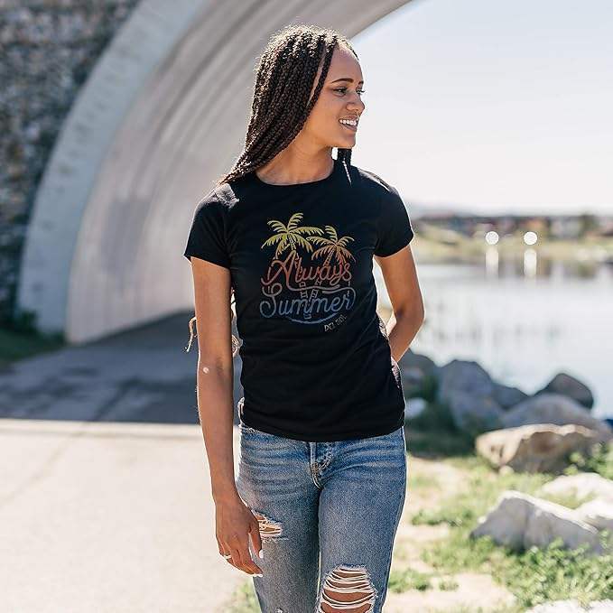 Women Crew Tee - Always Palms - Black by DelSol for Women - 1 Pc T-Shirt (Large)