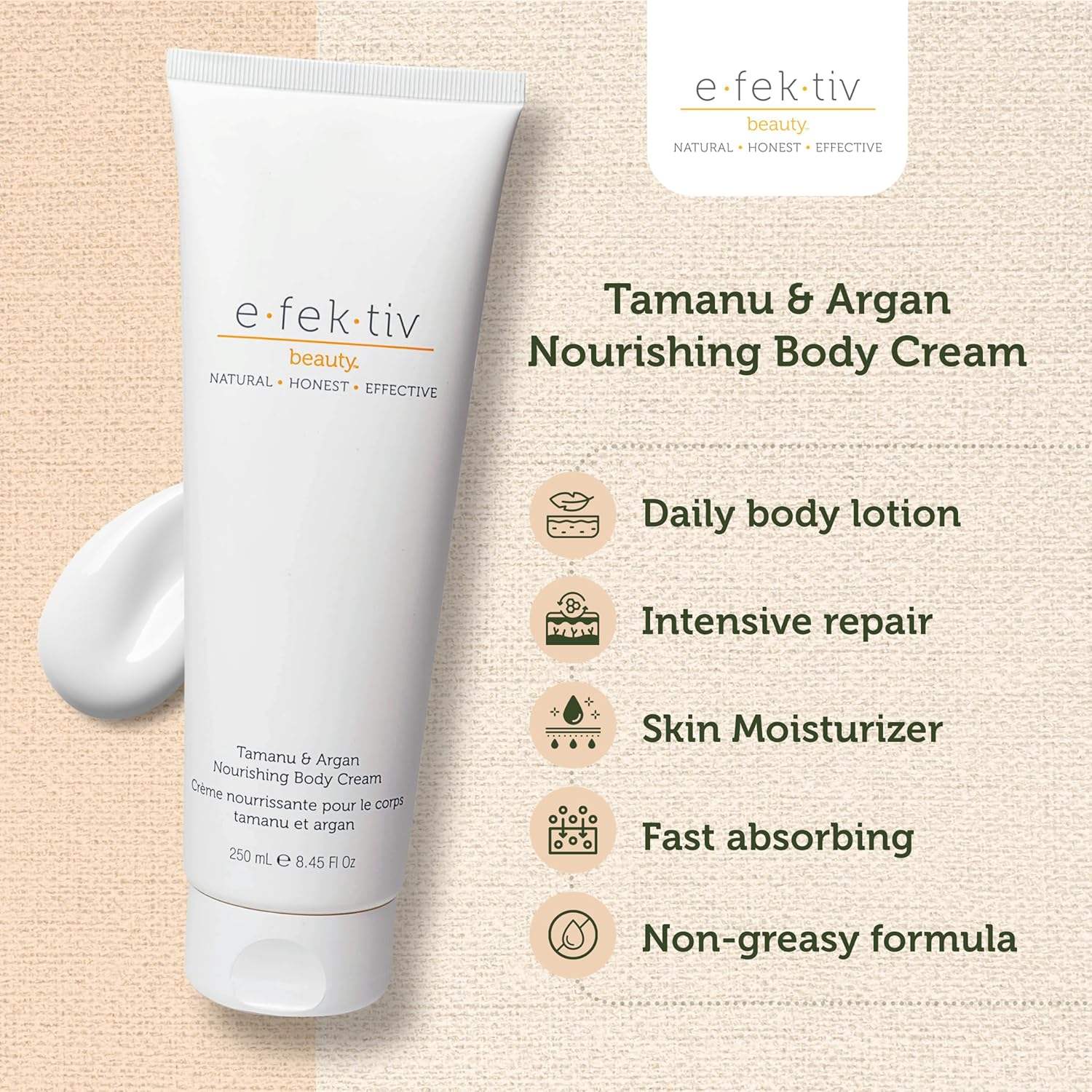 Tamanu and Argan Nourishing Body Cream by e.fek.tiv for Unisex - 8.45 oz Body Cream