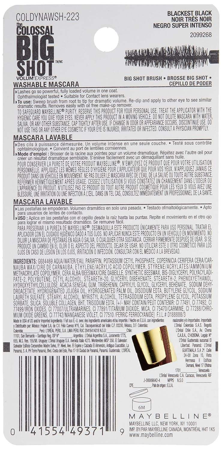 MAYBELLINE The Colossal Big Shot Washable Mascara - Blackest Black